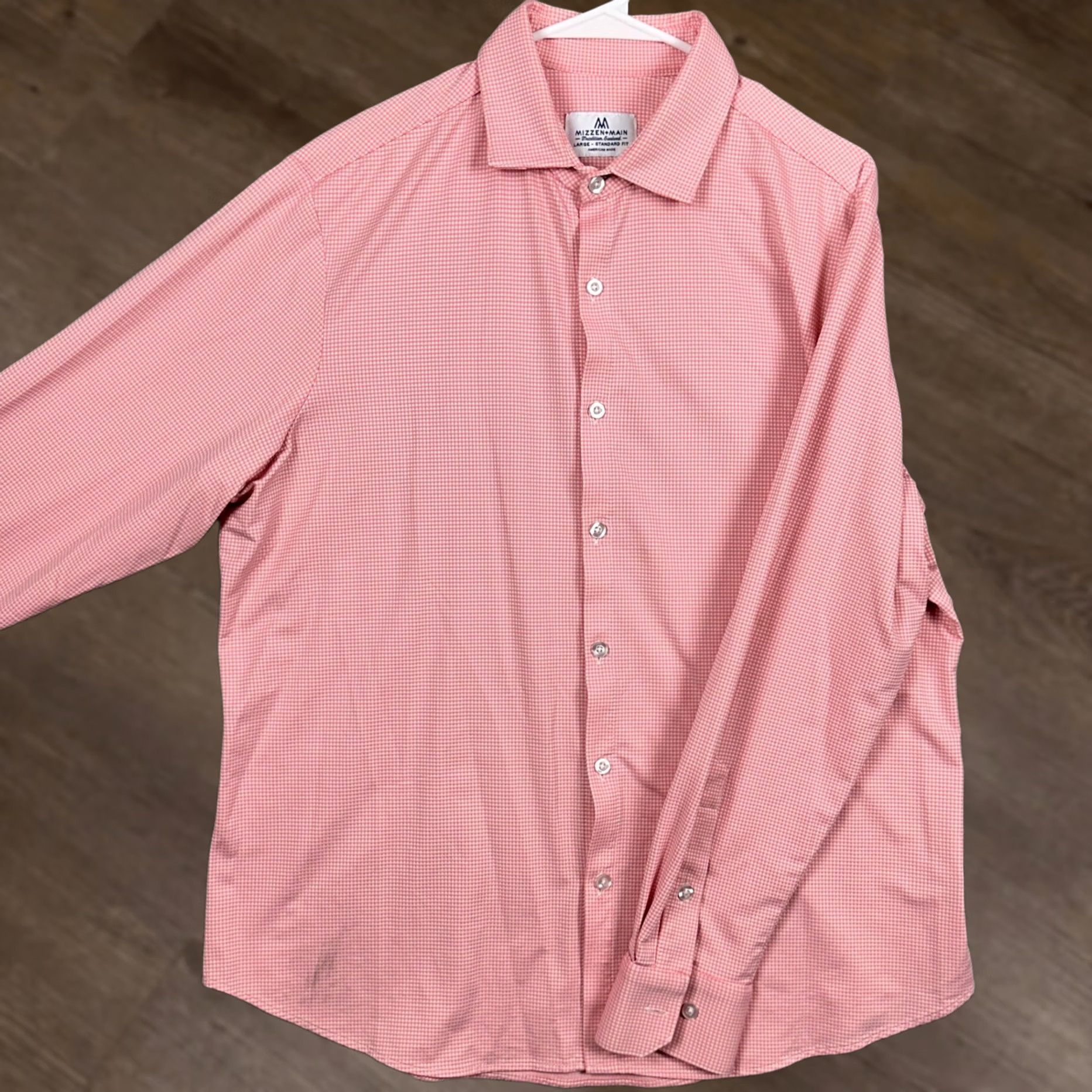 Mizzen+Main Mizzen+Main Shirt Button Up Mens Large Pink White Check Standard Fit Long Sleeve Size US L / EU 52-54 / 3 - 1 Thumbnail