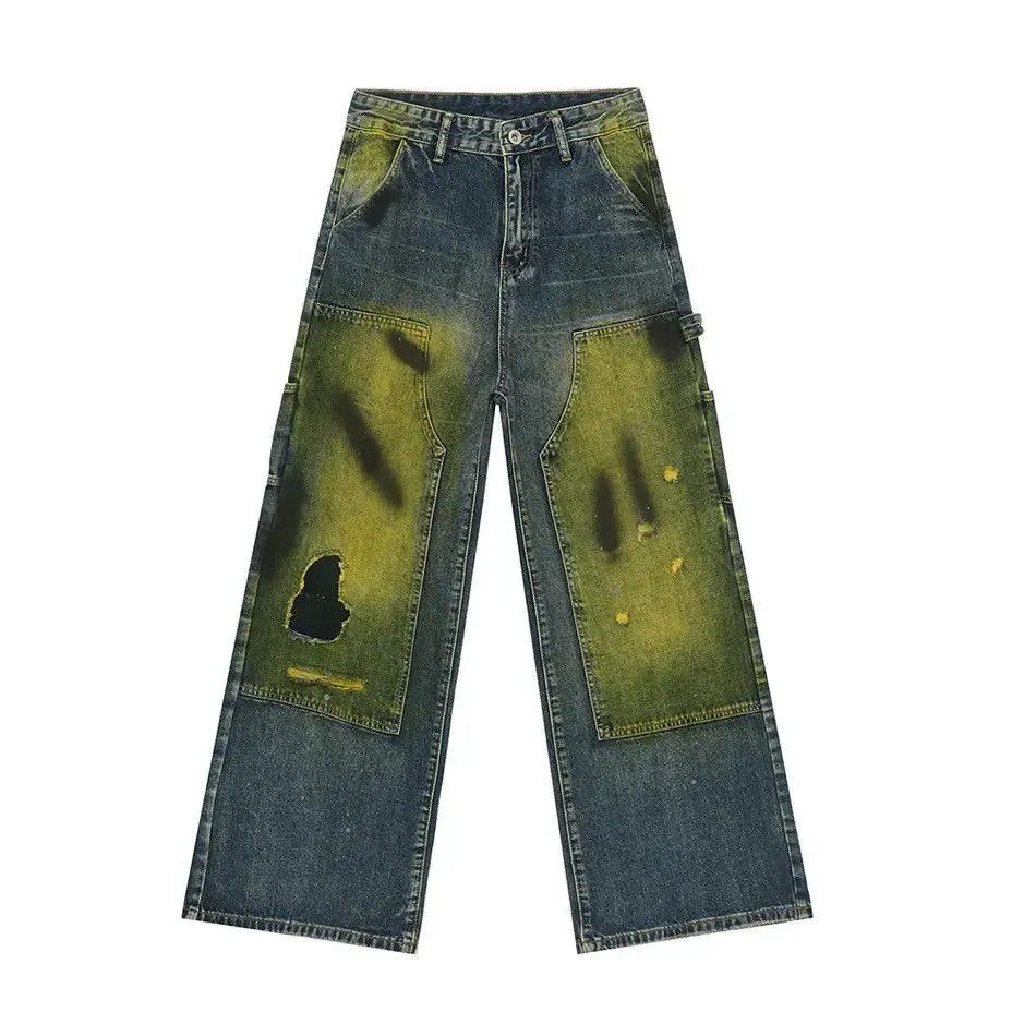 Japanese Brand Retro loose straight tie dye ripped jeans Size US 32 / EU 48 - 4 Thumbnail
