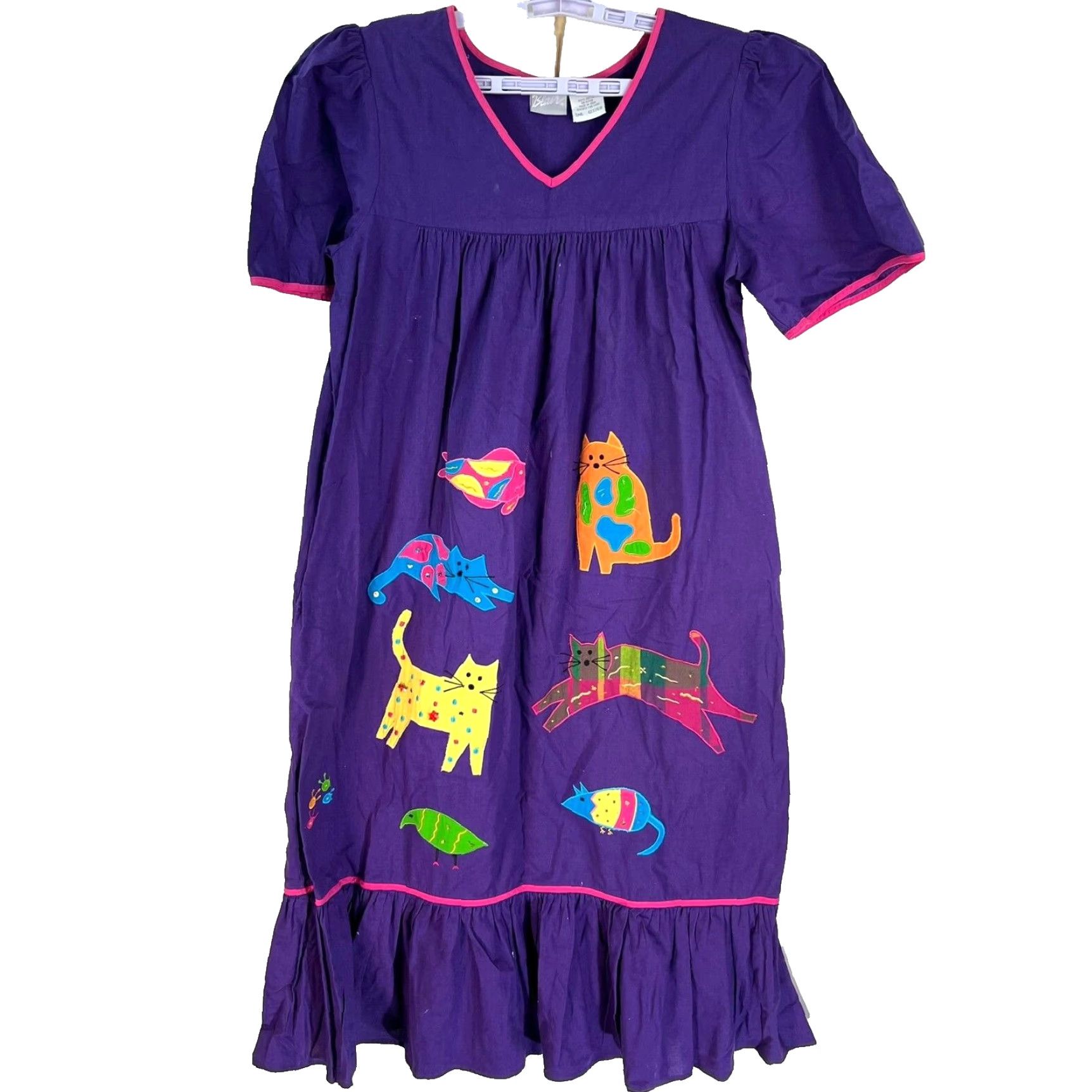 Vintage VINTAGE Darling Maxi Dress Women S Purple Embroidered Cats Applique 80s A-Line Size M / US 6-8 / IT 42-44 - 2 Thumbnail