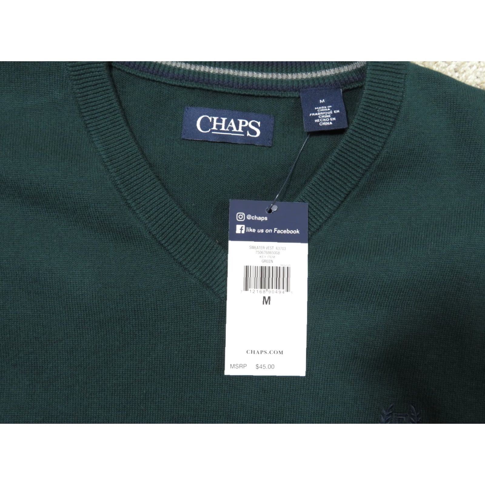 Chaps VINTAGE? NWT Chaps V-Neck Cotton Mens M Medium Green Sweater Vest Golf Size US M / EU 48-50 / 2 - 4 Thumbnail