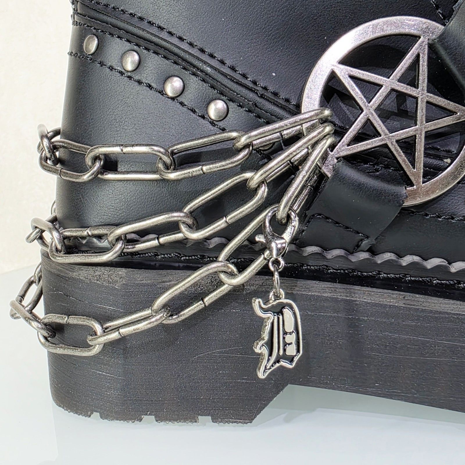 Other Rebel Goth Punk Engineer Western Mid Calf Boots Skull Chains Size US 11 / IT 41 - 7 Thumbnail
