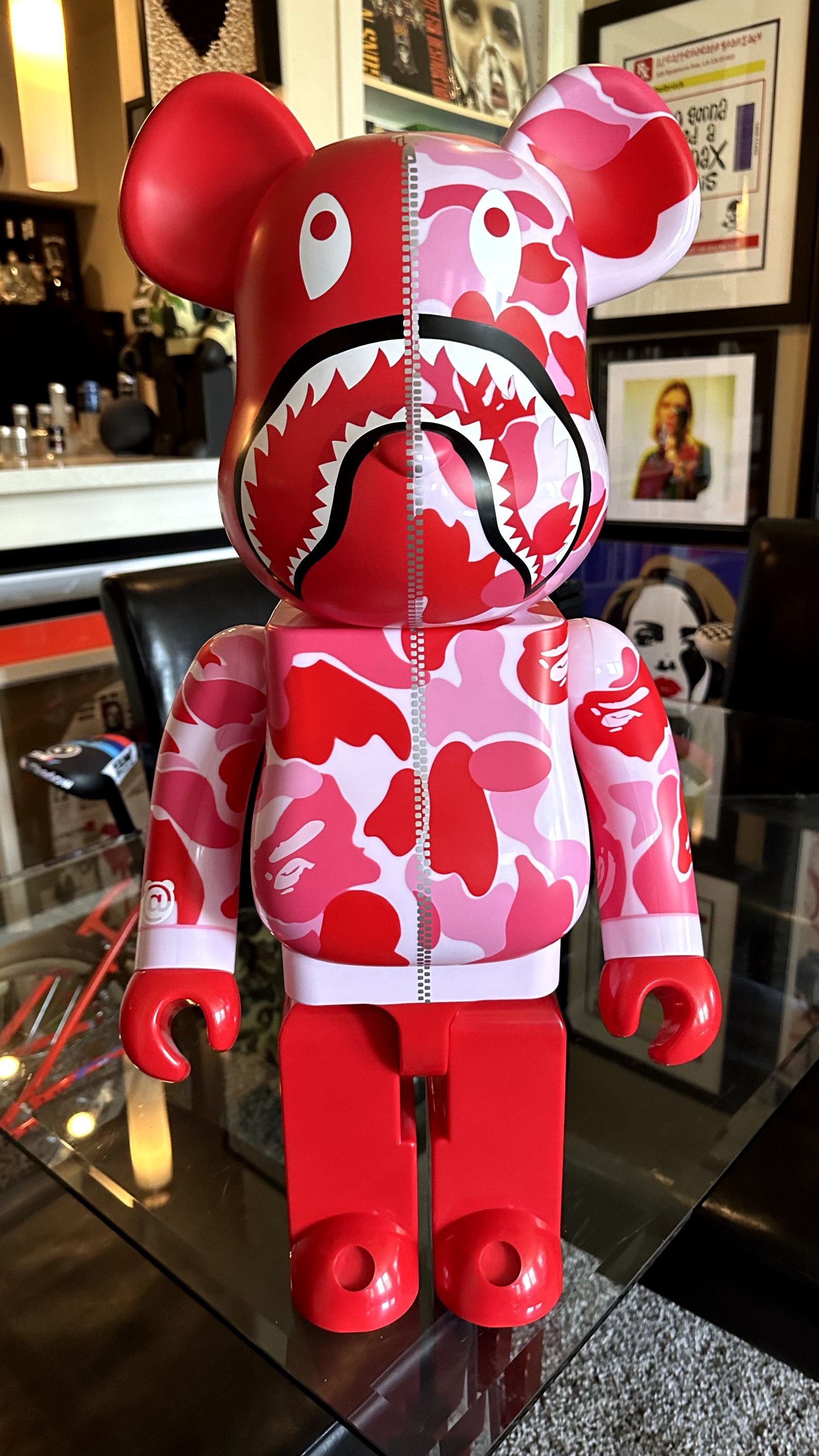 Bape BEARBRICK BAPE CAMO SHARK ABC CLEAR PINK 1000% 1000 BE@BRICK 