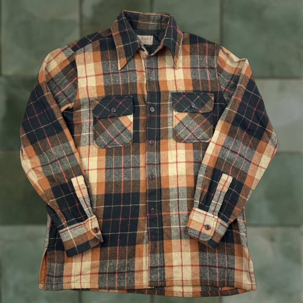 Vintage VINTAGE Joeys Mens Store Button-Up Shirt Adult Medium Orange Plaid Wool Flannel 70s Mens Size US M / EU 48-50 / 2 - 1 Thumbnail