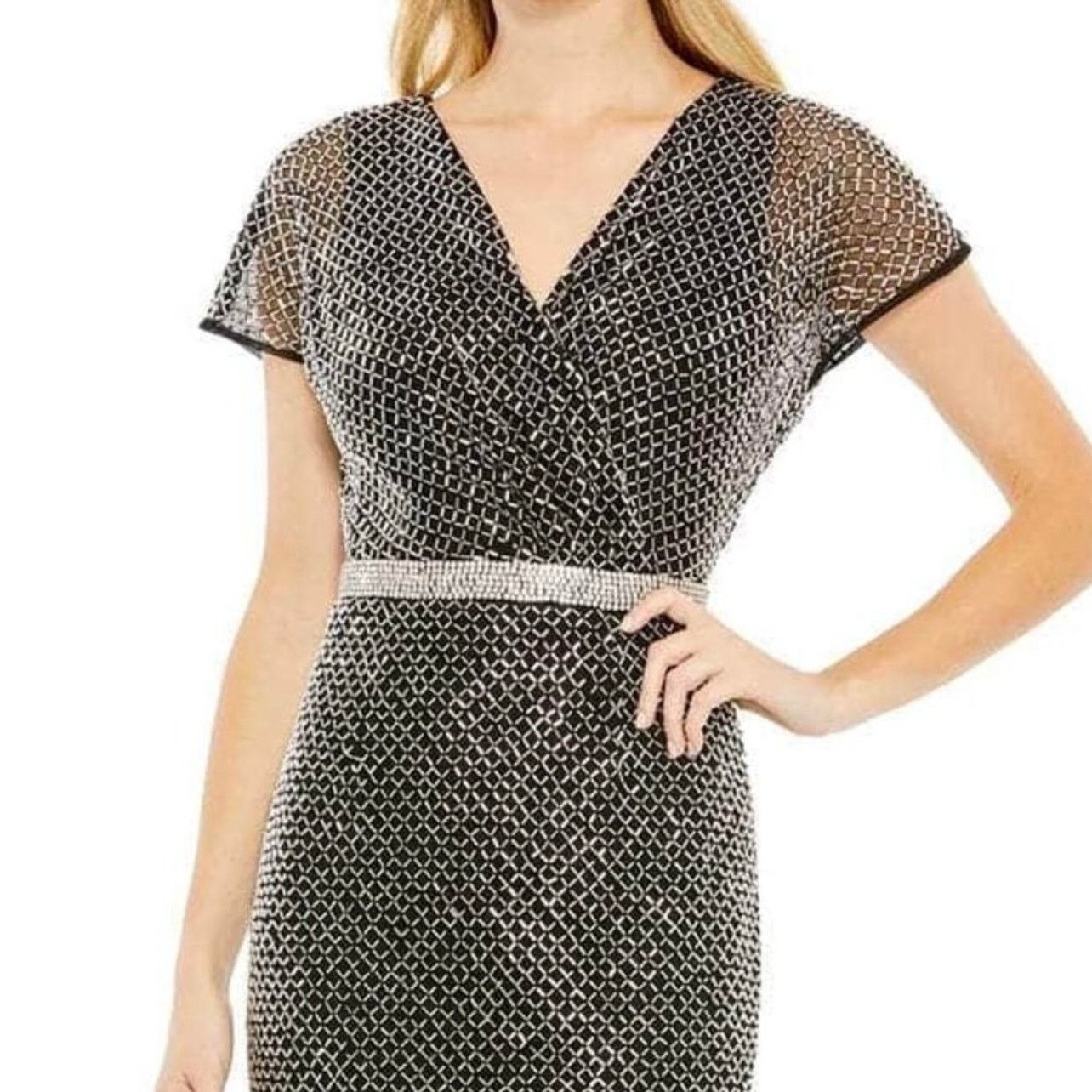 MACH & MACH Mac Duggal Rhinestone Cocktail Dress Black Silver size 4 BB Size S / US 4 / IT 40 - 3 Thumbnail