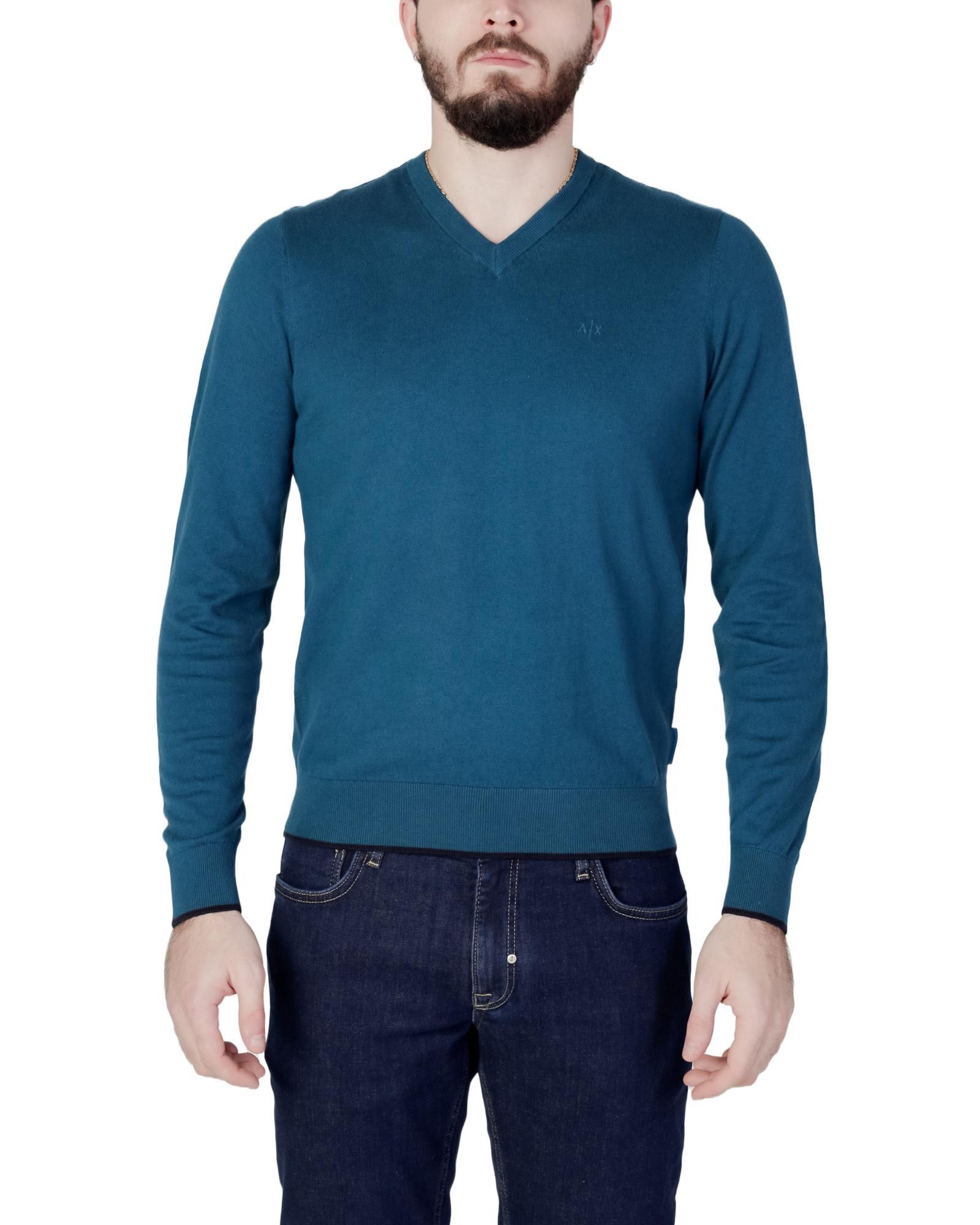 Image of Armani Exchange Cotton-Cashmere V-Neck Knitwear in Green, Men's (Size 2XL)