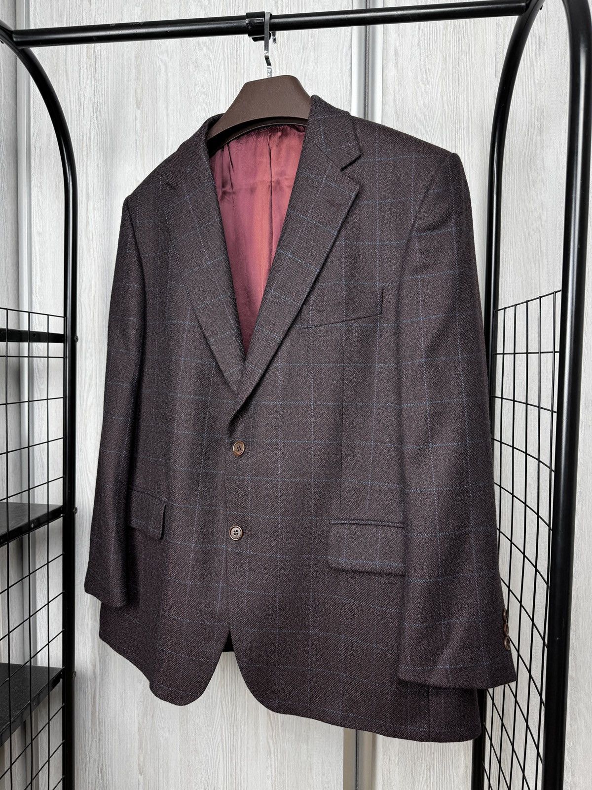 Magee Magee Burgundy Brown Men’s 2 button checkered blazer 44S Size 44S - 6 Thumbnail
