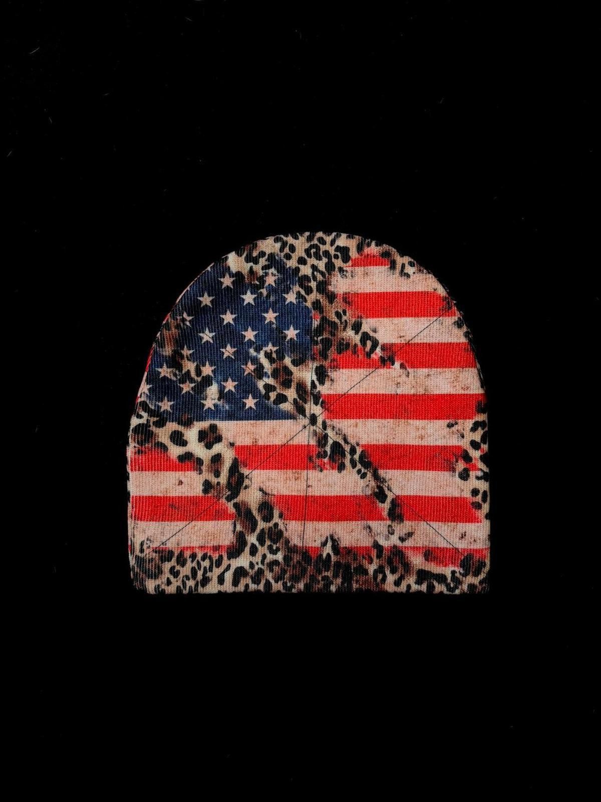 Japanese Brand Y2K Sick Cheetah Print USA Flag No Cuff Knit Beanie Hat OS Size ONE SIZE - 1 Thumbnail