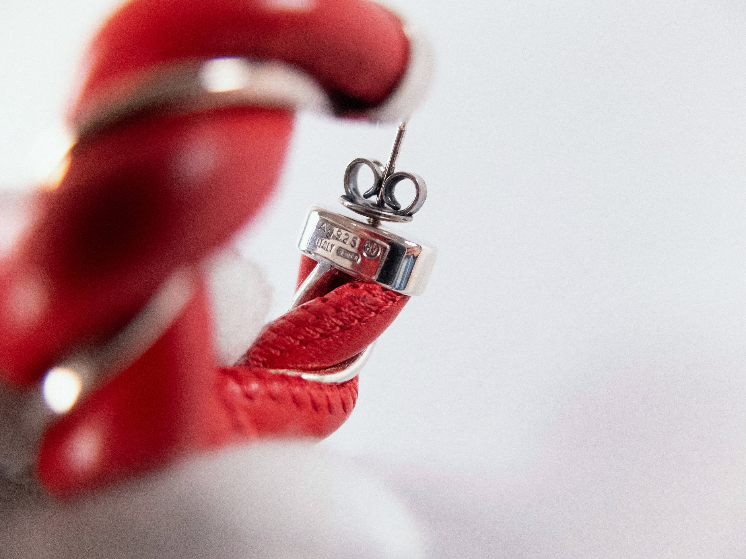 Bottega Veneta BOTTEGA VENETA Twist circle red leather silver earrings q Size ONE SIZE - 5 Thumbnail