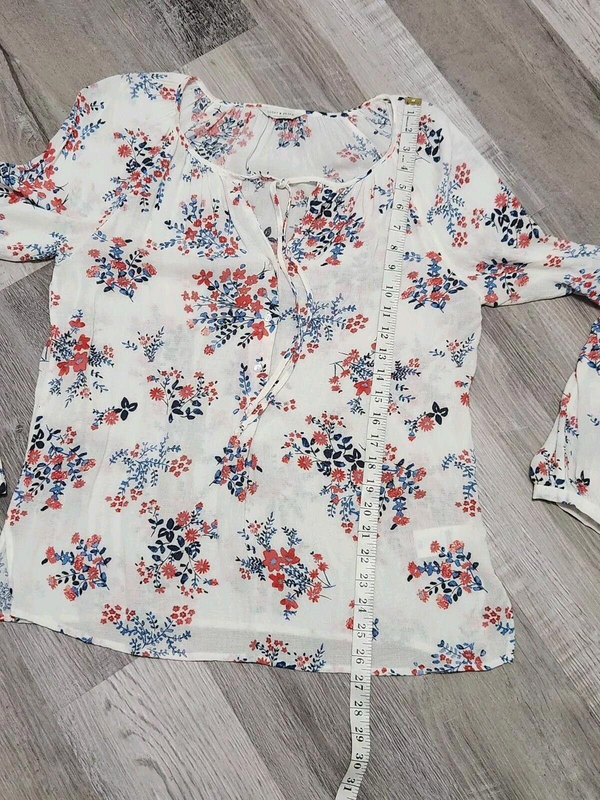 Lucky Brand Lucky Brand Top Medium White Long Sleeve V Neck Peasant Boho Size M / US 6-8 / IT 42-44 - 9 Thumbnail