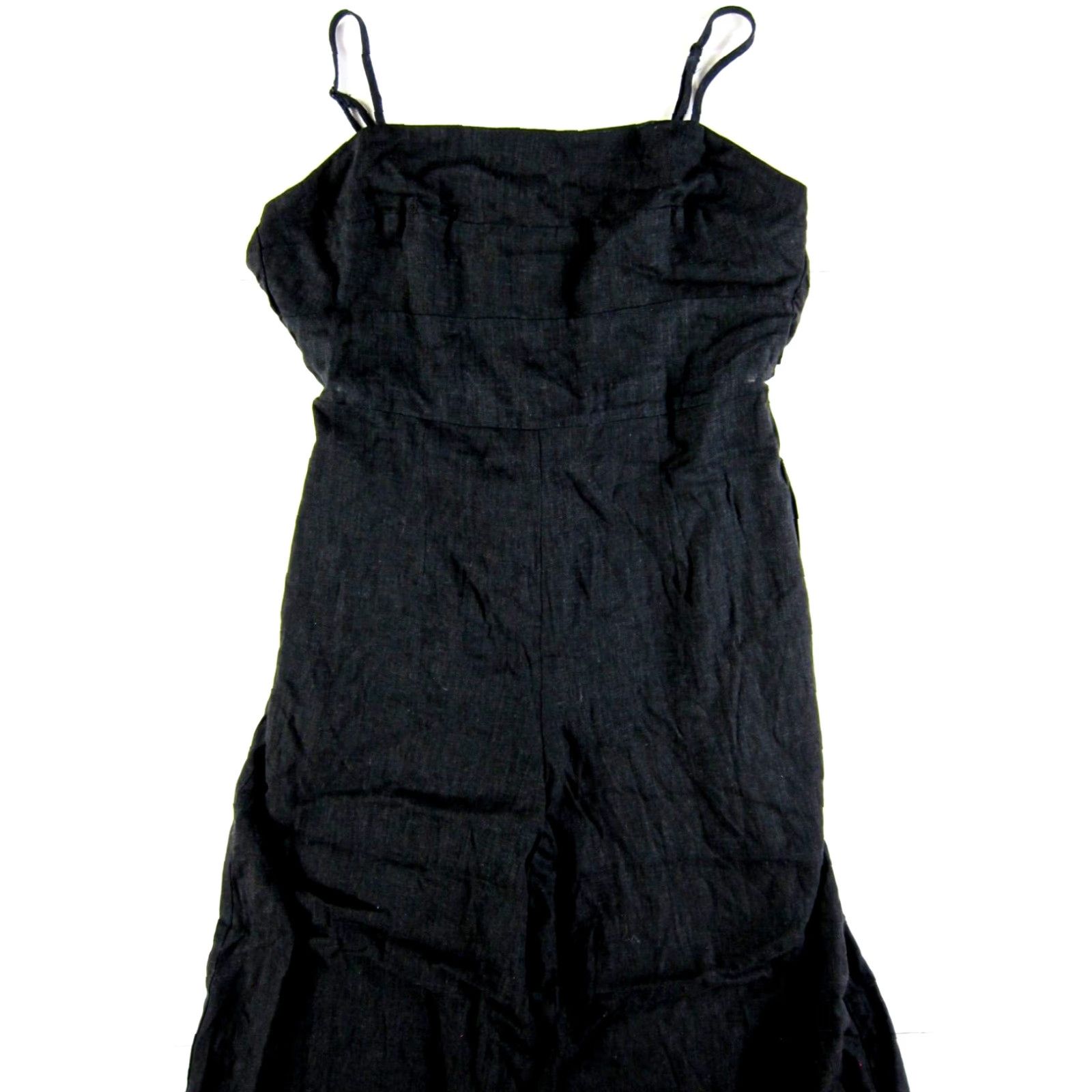 Vintage Francesca's Jumpsuit Romper Womens One-Piece Linen Black Pocket Wide Leg Sleeveless Square Neck Zipper L Medium NWT Size 36" / US 14 / IT 50 - 5 Thumbnail