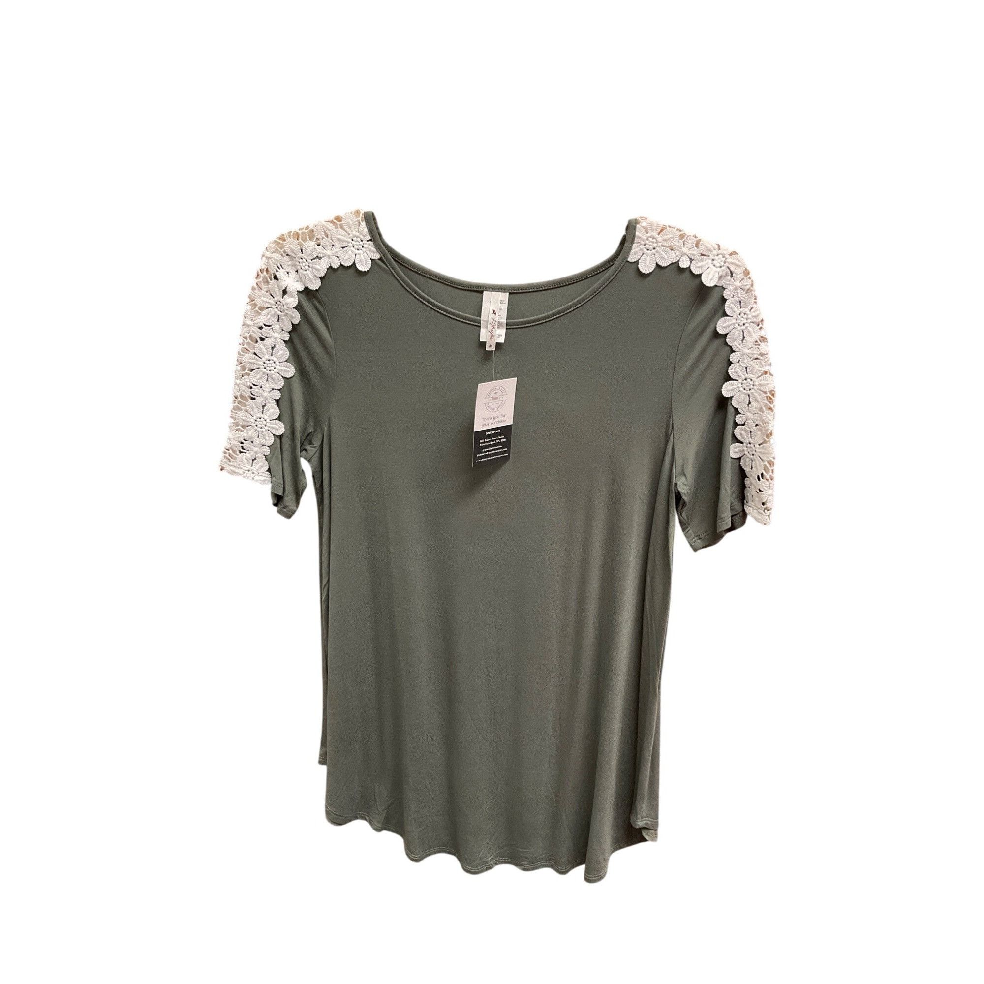 Other Green Short Sleeve Top With White Lace Floral Shoulder Detai Size M / US 6-8 / IT 42-44 - 1 Thumbnail