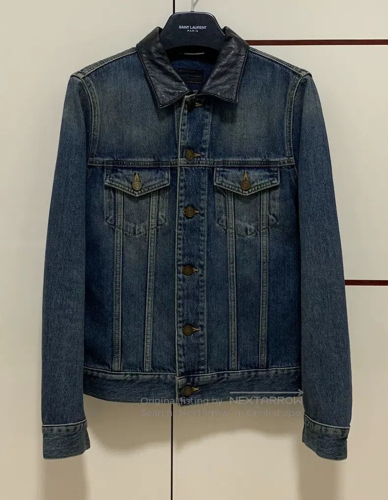 Saint Laurent Paris Saint Laurent Paris Blue Lamb Leather Basic Denim Jacket Size US S / EU 44-46 / 1 - 1 Thumbnail