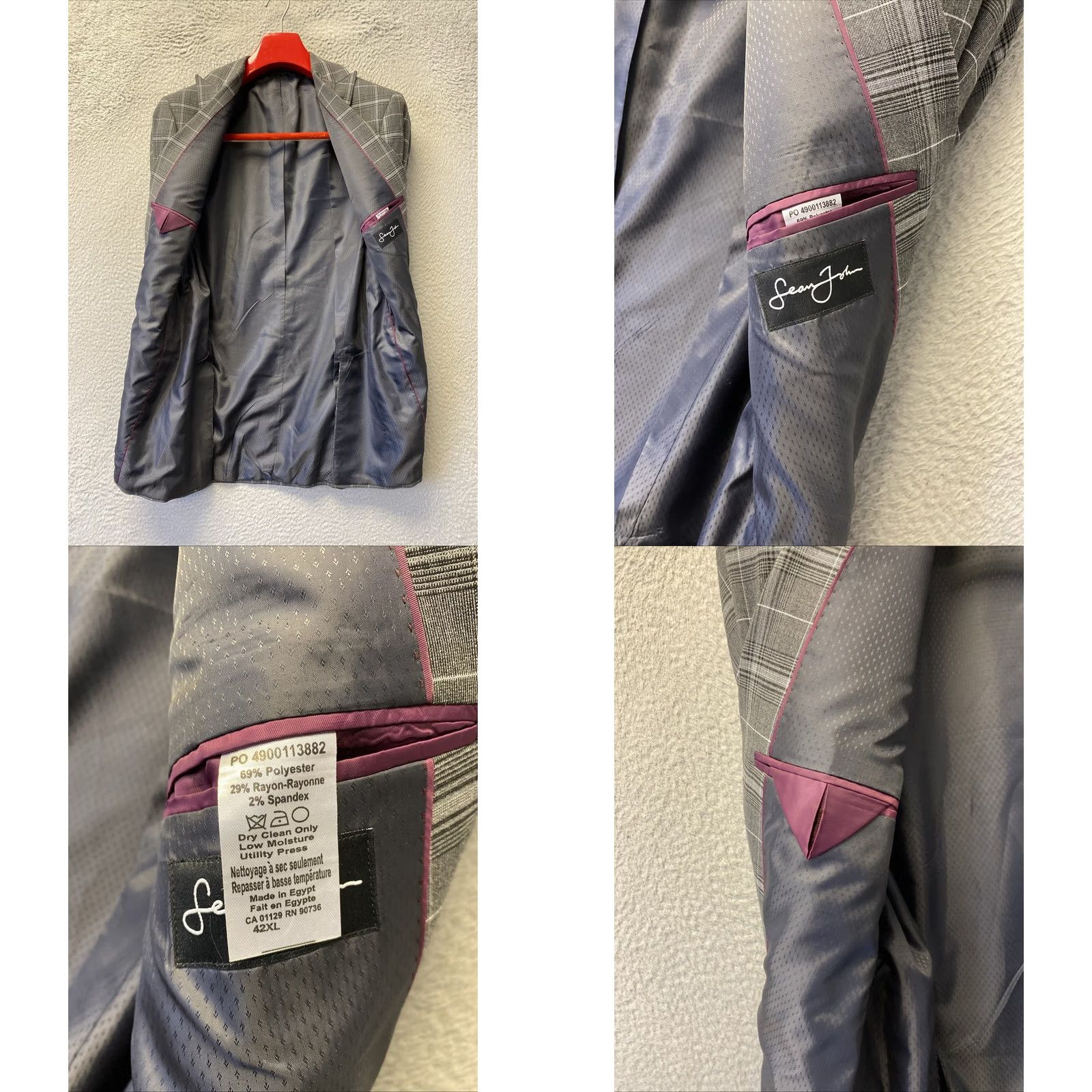 Sean John VINTAGE? Sean John Jacket Blazer Sport Coat Men’s 42R XL Gray Plaid Preppy Office /0744 Size 42R - 8 Thumbnail