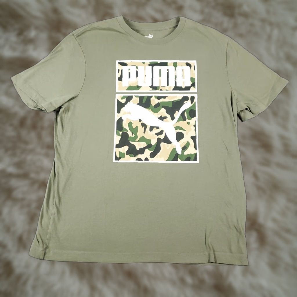 Puma PUMA T Shirt Mens Size L Beige Casual Short Sleeve Adult Regular Fit Logo Cotton Blend Size US L / EU 52-54 / 3 - 1 Thumbnail
