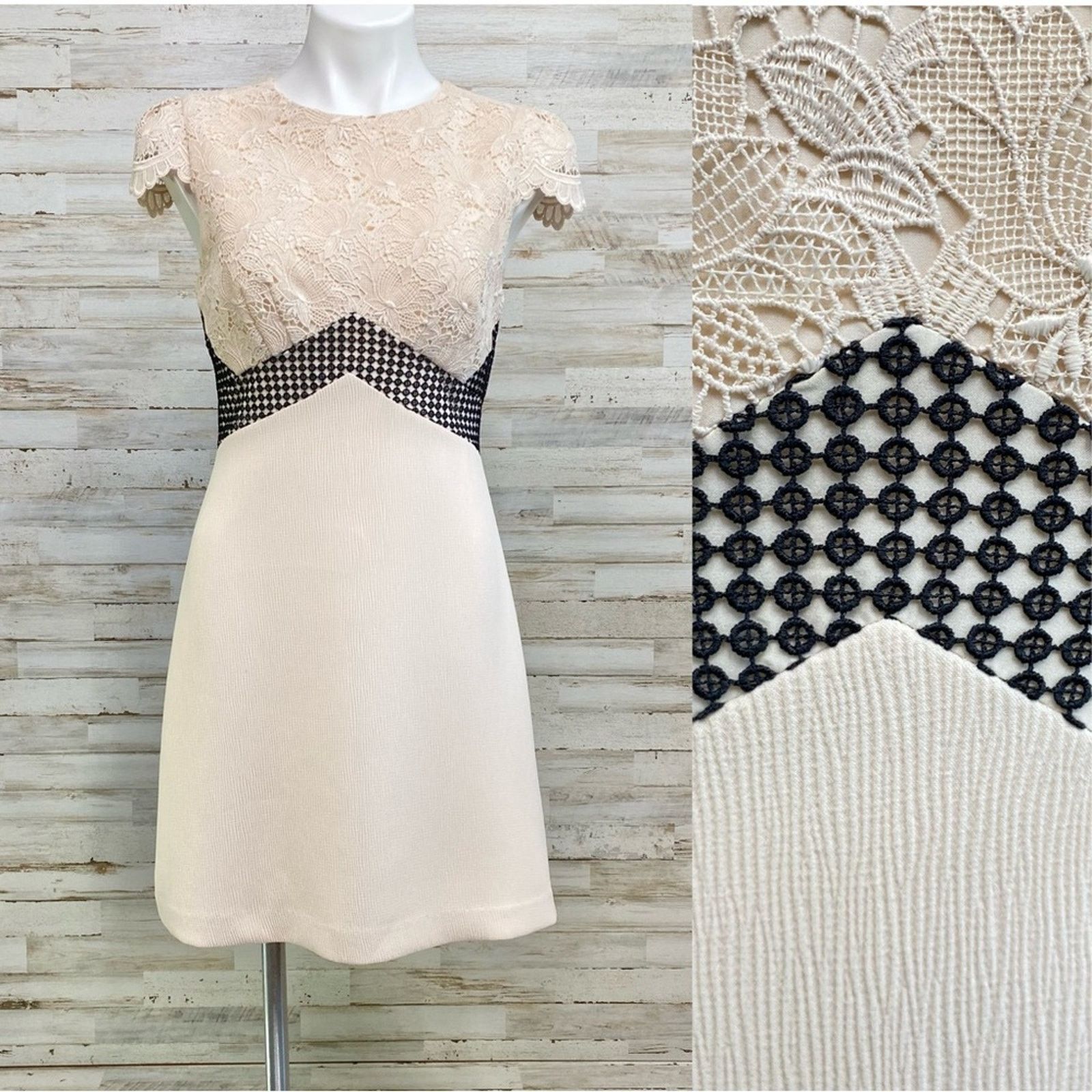 Club Monaco Club Monaco Zulandah Lace Crochet Dress Size 4 Cream Black Size S / US 4 / IT 40 - 2 Thumbnail