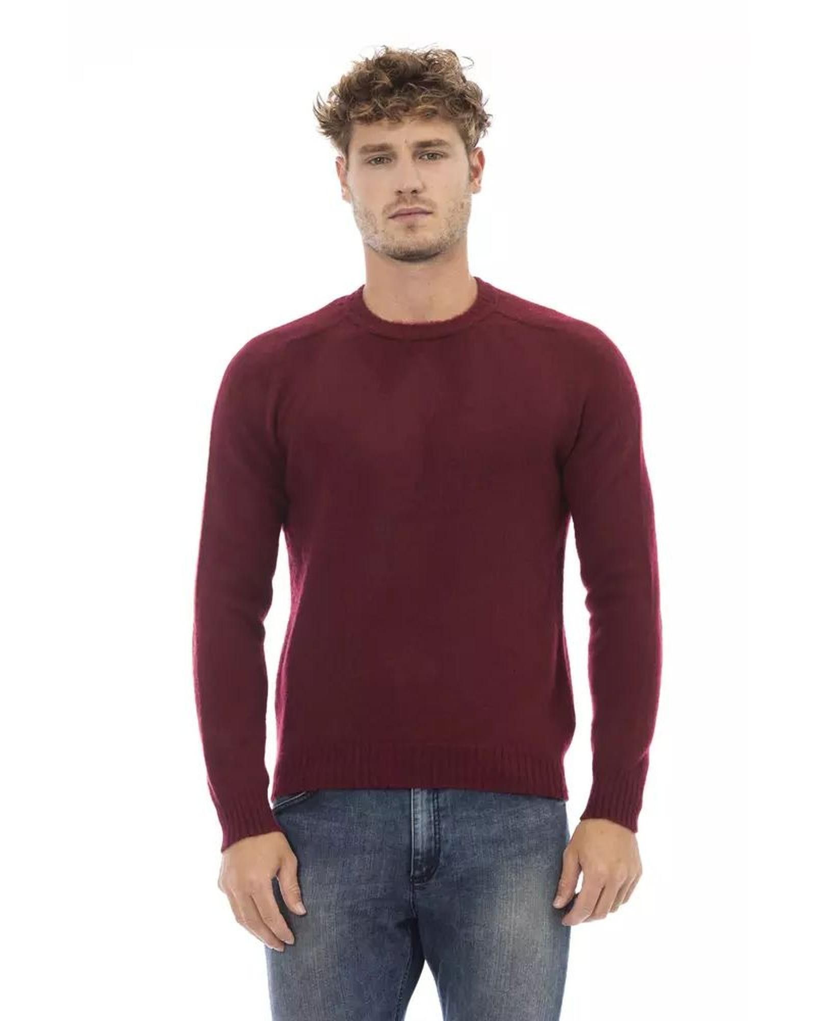 image of Alpha Studio Crewneck Long Sleeve Ribbed Sweater in Red, Men's (Size XL)