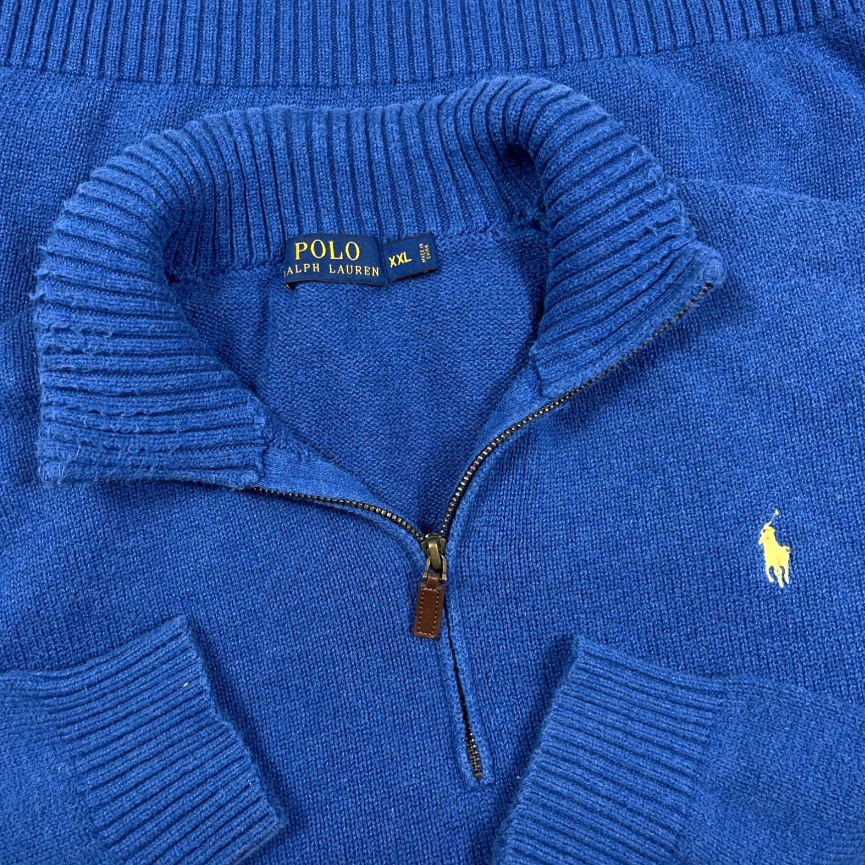 Polo Ralph Lauren Polo Ralph Lauren Sweater Men XXL Blue Pullover Heavy Knit Quarter Zip Ribbed Size US XXL / EU 58 / 5 - 2 Thumbnail