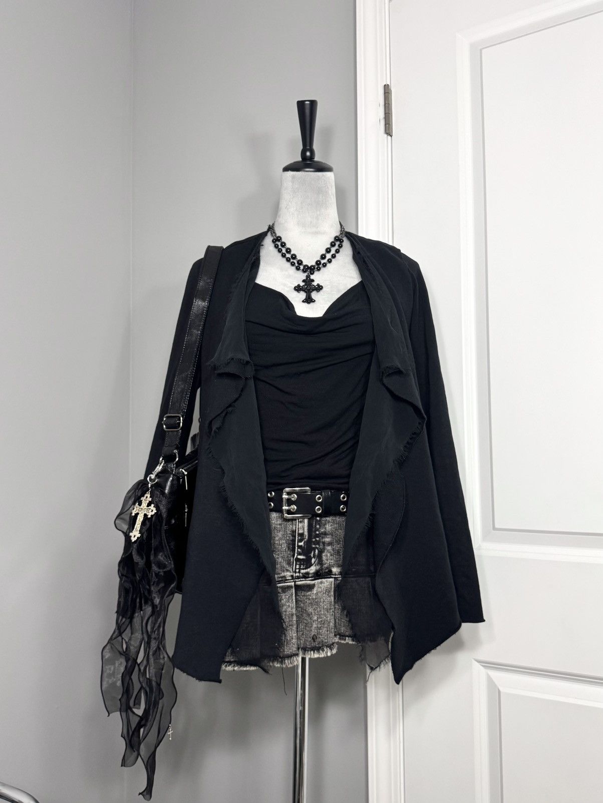 Bailey 44 Gothic Bailey44 Black Distressed Layered Drapey Cardigan Size S / US 4 / IT 40 - 6 Thumbnail