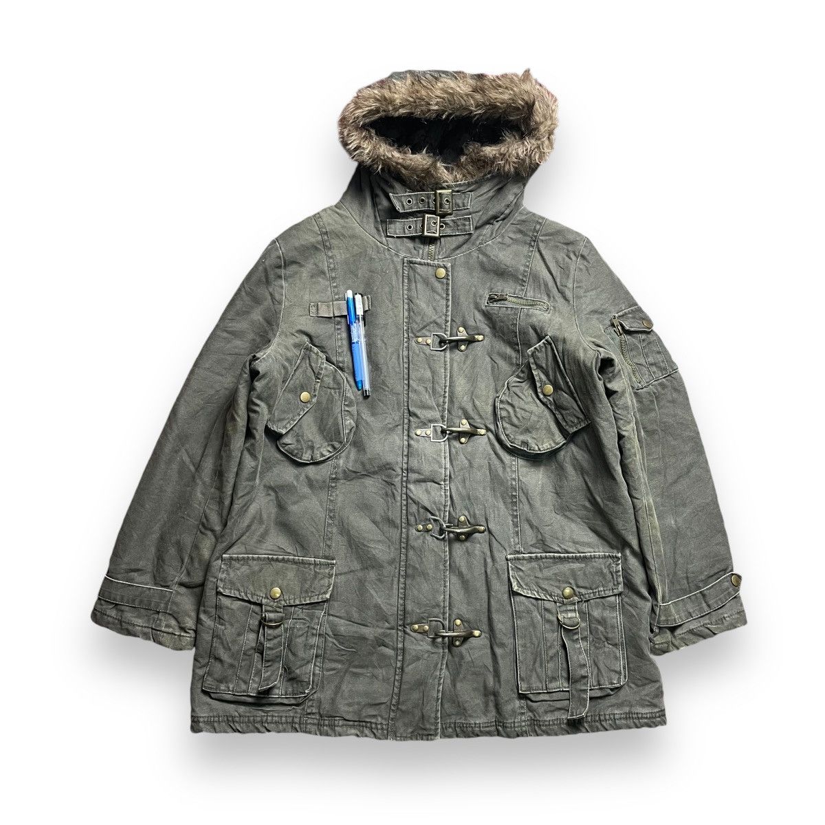 14th Addiction × Japanese Brand × Le Grande Bleu (L.G.B.) 🇯🇵 CRAZY ANGEL MULTIPOCKET BONDAGE FUR HOODIE JACKET Size US XL / EU 56 / 4 - 2 Thumbnail