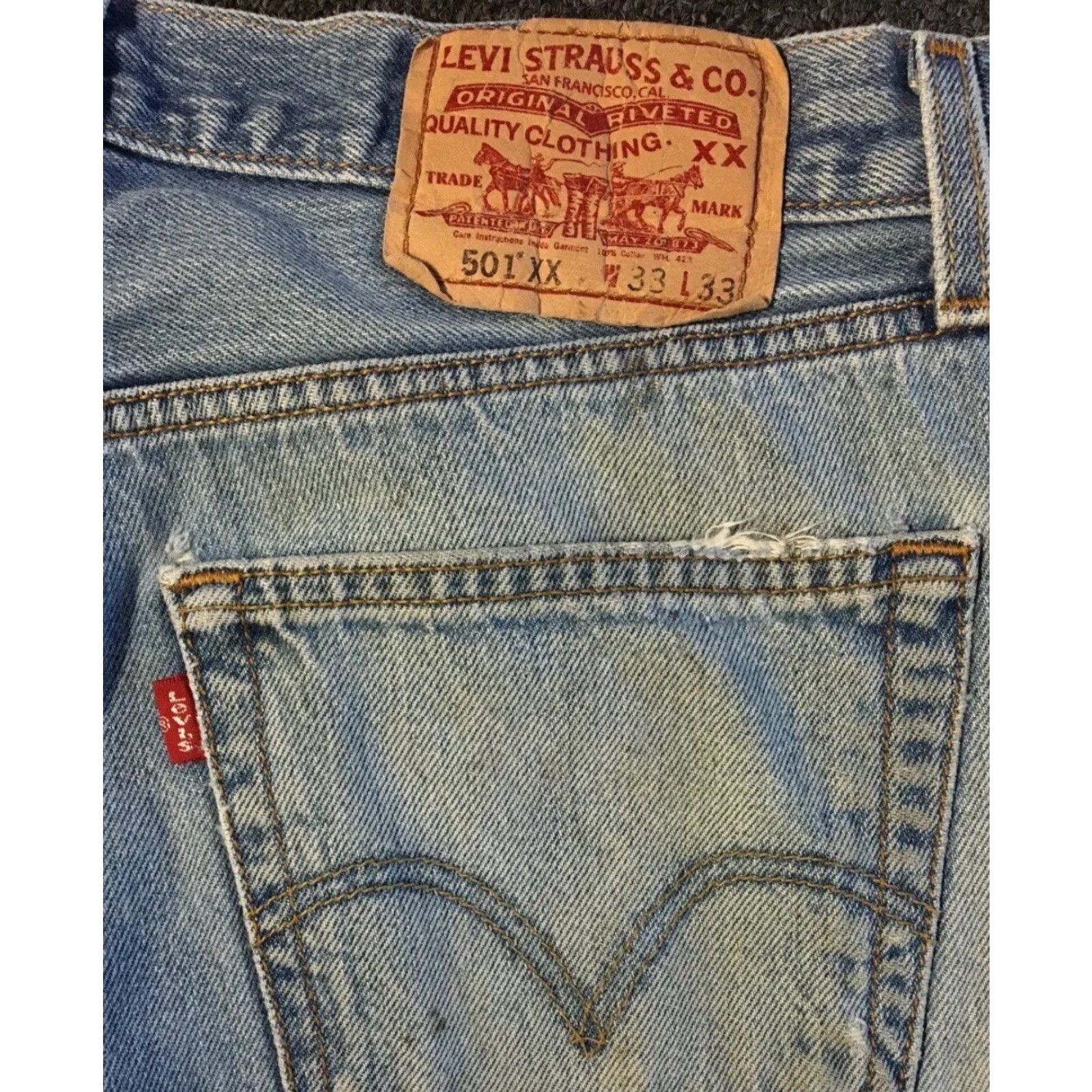 Levi's VINTAGE Levi's 501 Jeans Men 31 Blue Distressed Button Fly 30 Inseam 80s 90s Grunge Punk Western Rock Biker Denim Dad Logo Straight Fashion Size US 31 - 3 Thumbnail