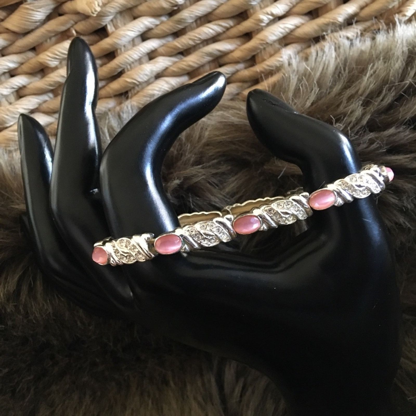 Jewelry Faceted pink stone silver link rhinestone bracelet Size ONE SIZE - 1 Thumbnail