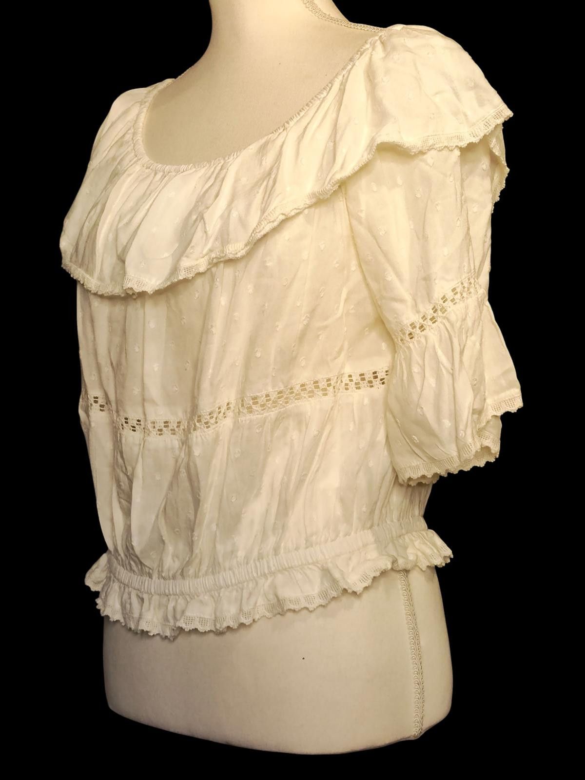 Forever 21 Forever 21 White Ruffle Off-Shoulder Blouse with 3/4 Sleeves Size M / US 6-8 / IT 42-44 - 5 Thumbnail