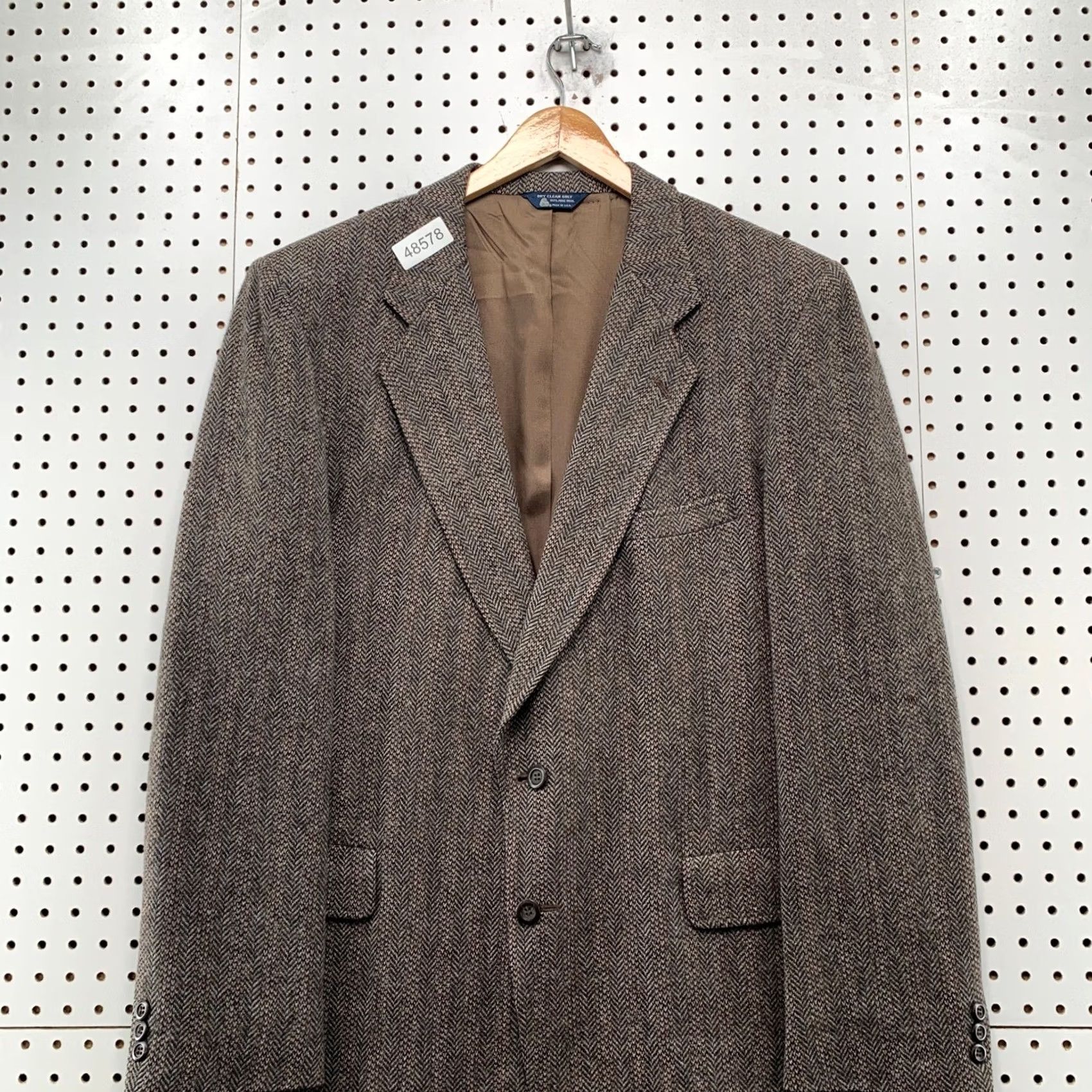 Vintage Vintage Kuppenheimer Blazer Sport Coat Mens Brown 80s Herringbone Wool 46R Size 46R - 5 Thumbnail