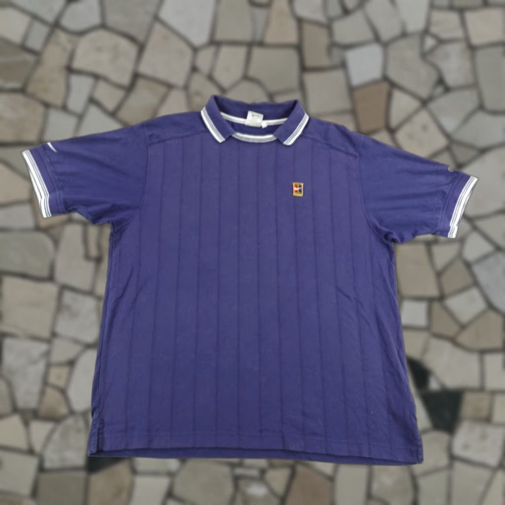 Vintage Nike Polo Shirt Mens Medium Blue Dri Fit Court Block Stitch Tennis Y2K