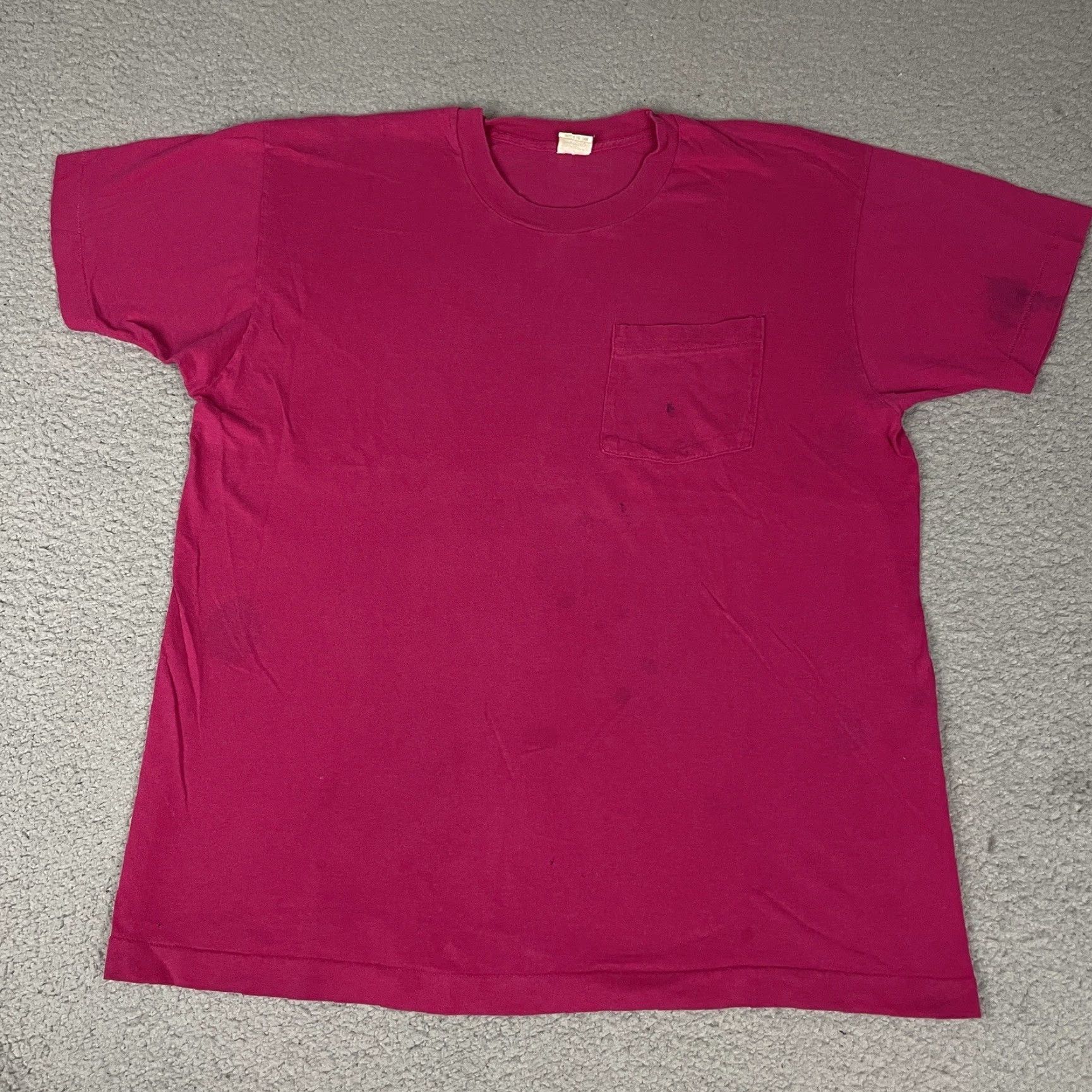 Fruit Of The Loom VINTAGE Fruit Of The Loom Tshirt Adult XL Pink Blank Single Stitch Pocket 80s USA Shirt Mens T-Shirt Size US XL / EU 56 / 4 - 2 Thumbnail