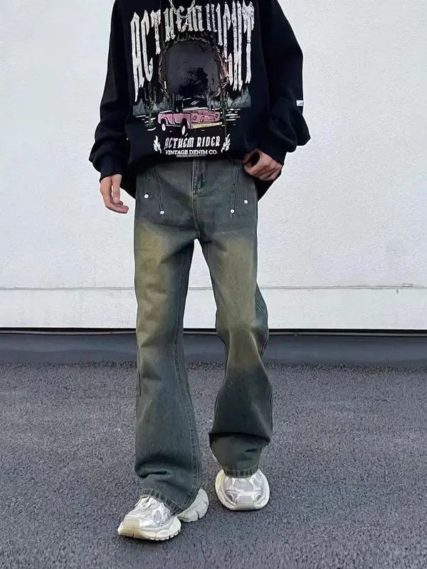 Japanese Brand VIBE Vintage washed studded wide-leg baggy jeans Size US 33 - 8 Thumbnail