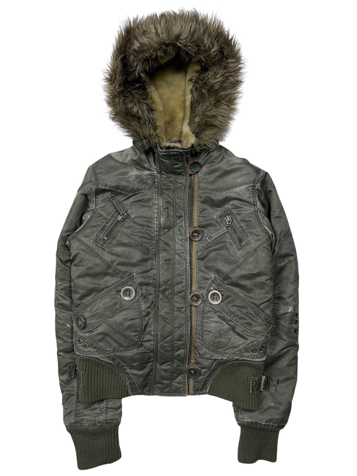 If Six Was Nine Vintage y2k Cropped Faux Fur Alaska Bomber Jacket Washed Size XS / US 0-2 / IT 36-38 - 5 Thumbnail
