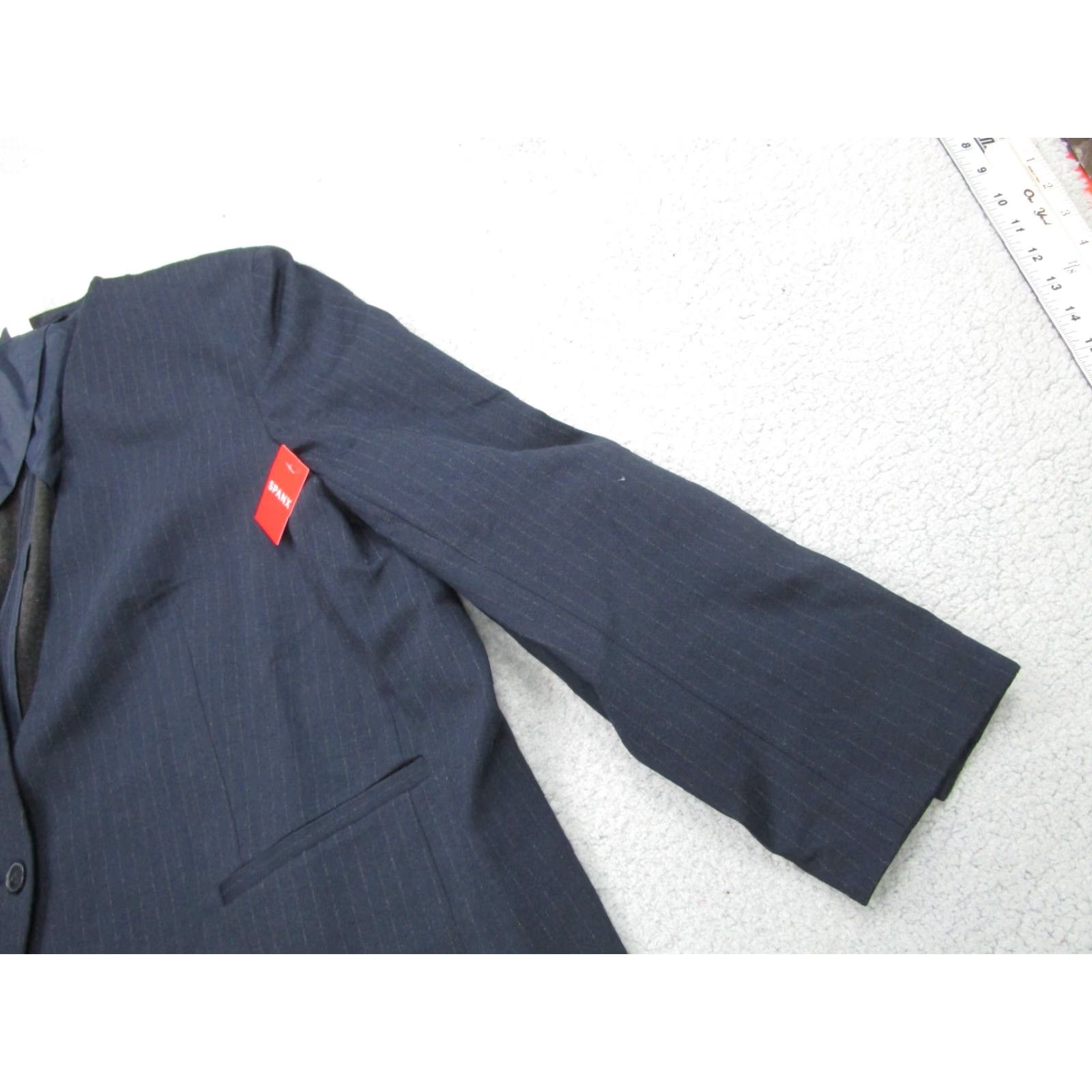 Spanx SPANX Blazer Womens 2X Blue Pinstripe Minimalist Collarless Coat Regular Fit Size XXL / US 16-18 / IT 52-54 - 3 Thumbnail