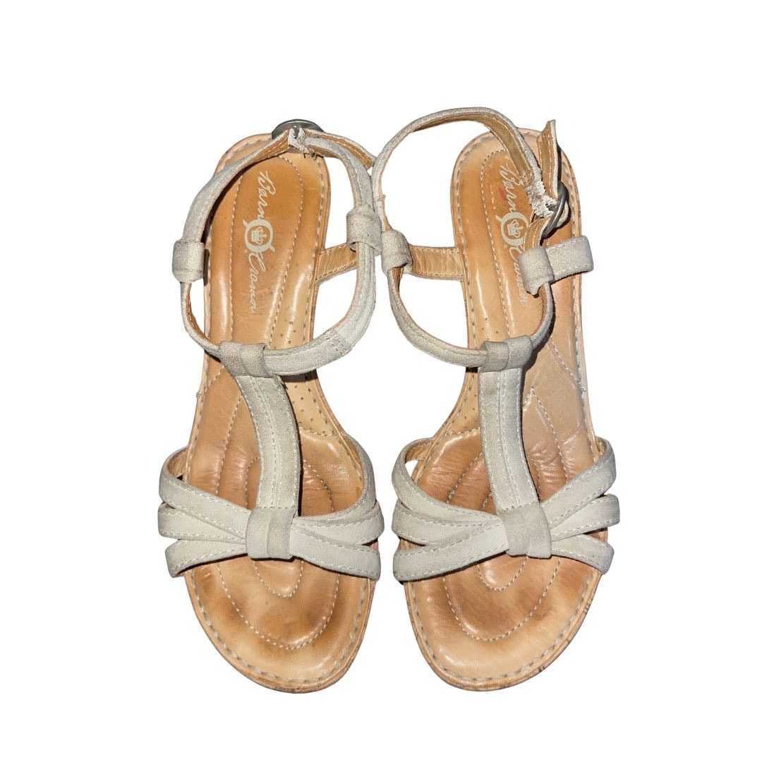 Born Crown "Myndy" Leather Sandals Cork Heel T-Strap Boho Chic Size US 7 / IT 37 - 2 Thumbnail
