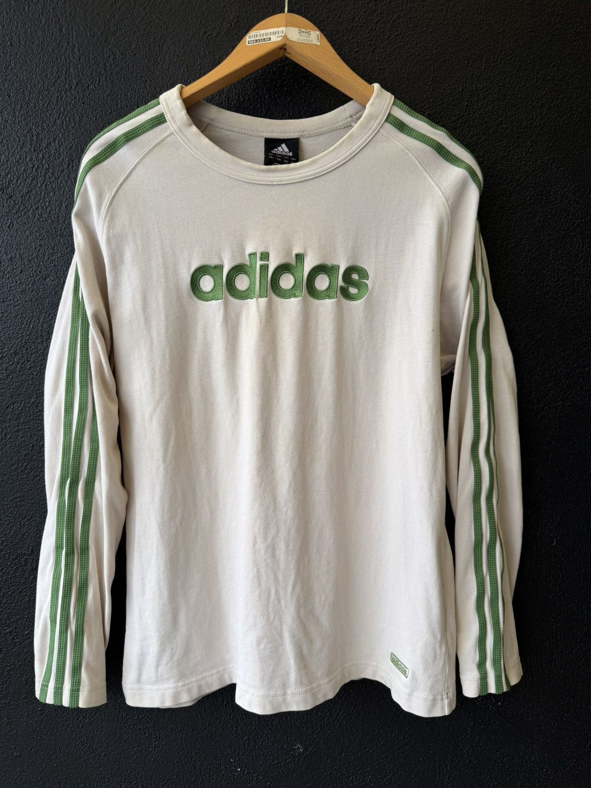 Adidas Vintage 90s/Y2K Adidas Off-White Green Spellout Three Stripe Size US L / EU 52-54 / 3 - 1 Thumbnail