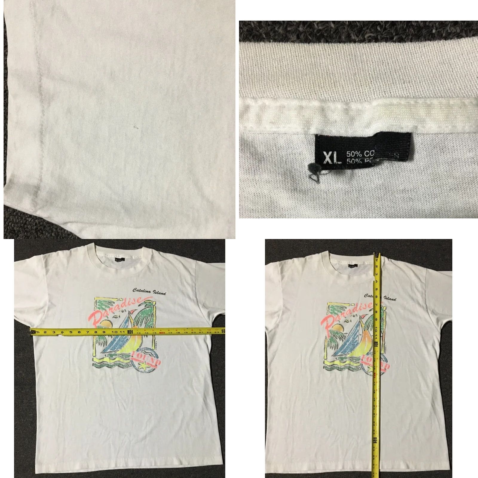 Catalina VINTAGE 90s Catalina Island Paradise Shirt M USA Beach Surf Grunge OP TC 80s - Single Stitch T-Shirt Men White Short Sleeve Pattern Striped Size US M / EU 48-50 / 2 - 9 Thumbnail