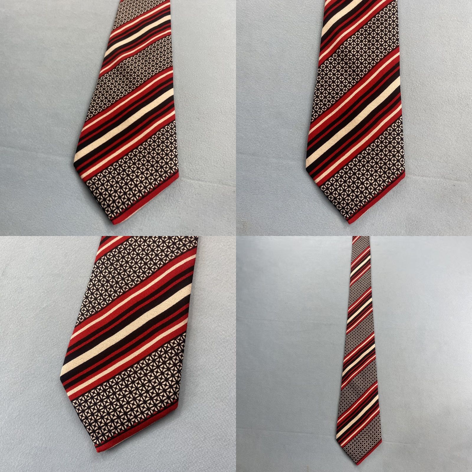Vintage VINTAGE 60s Poly Silk Neck Tie Repp Deco Check Red White Black Stripe 3.5x52 Size ONE SIZE - 9 Thumbnail