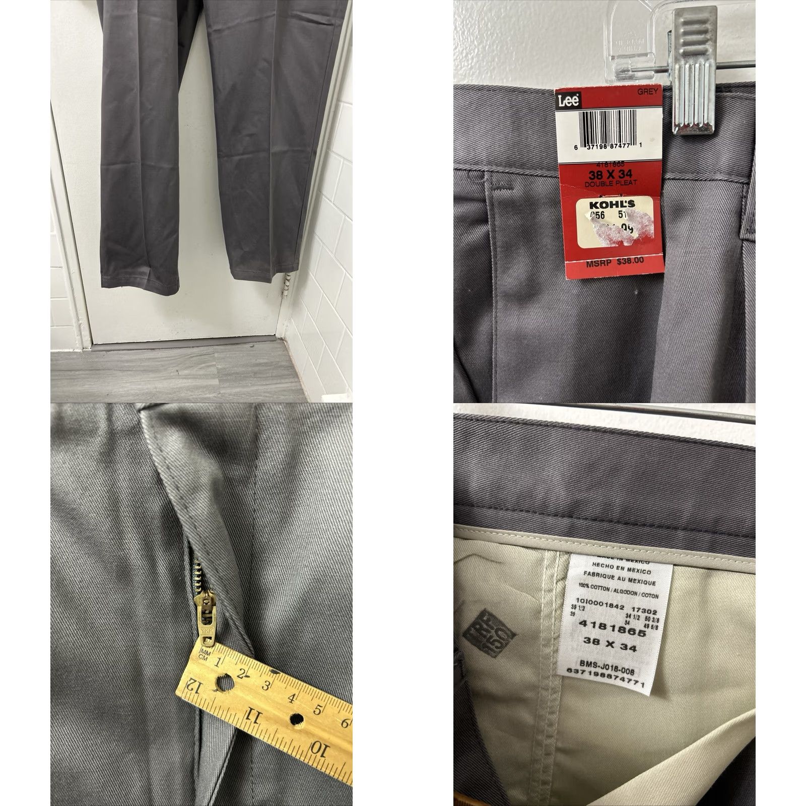 Lee Lee Khakis Pants Mens 38x34 Gray Double Pleated Wrinkle Resistant Stain Resistant Easy Care Pockets Classic Straight Casual Workwear Trousers Size US 38 / EU 54 - 8 Thumbnail