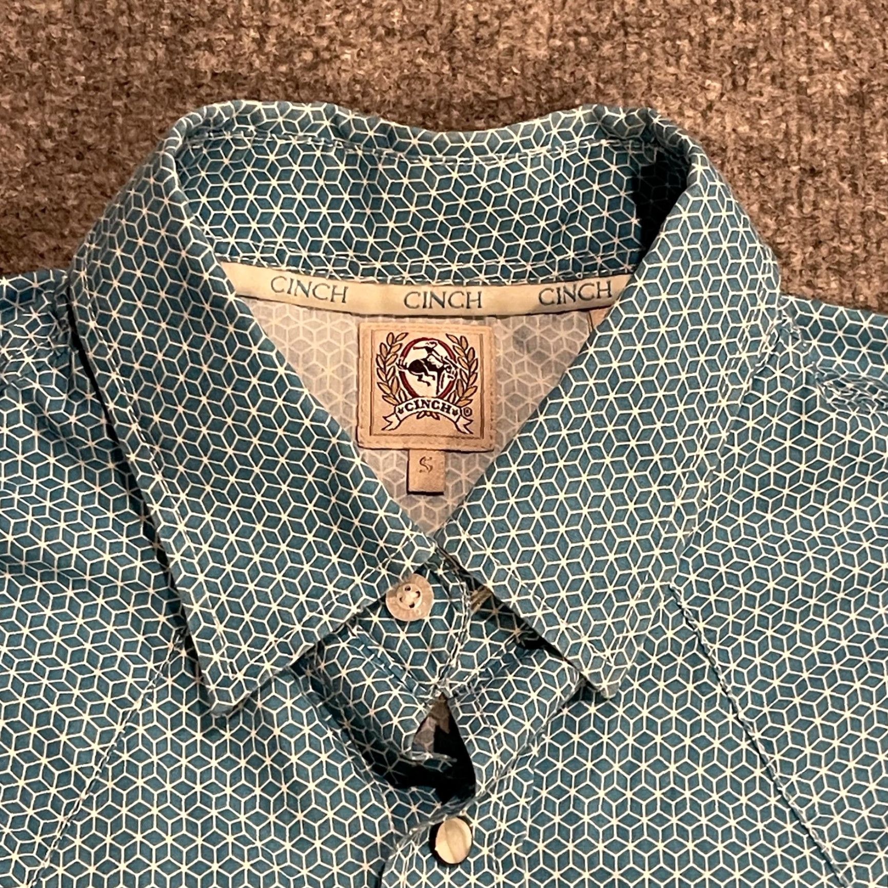 Vintage Cinch Shirt Geometric Blue Western Long Sleeve Mens S Snap Front Button-Up Embroidered Pockets Size US S / EU 44-46 / 1 - 5 Thumbnail