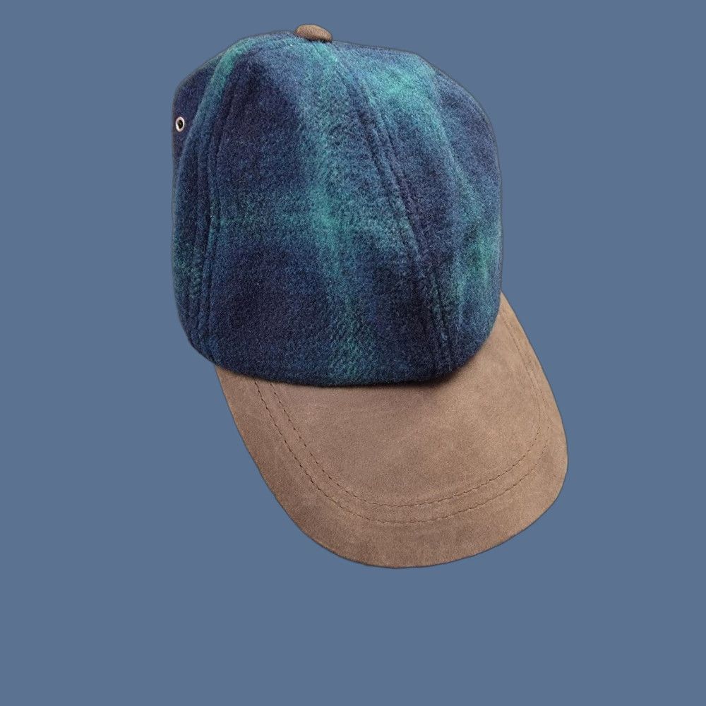 Vintage VINTAGE Structure Hat Cap Strap Back Large XL Wool Plaid Leather 90s Mens Blue Green Tweed Baseball Cap Adjustable Lined Men Size ONE SIZE - 1 Thumbnail