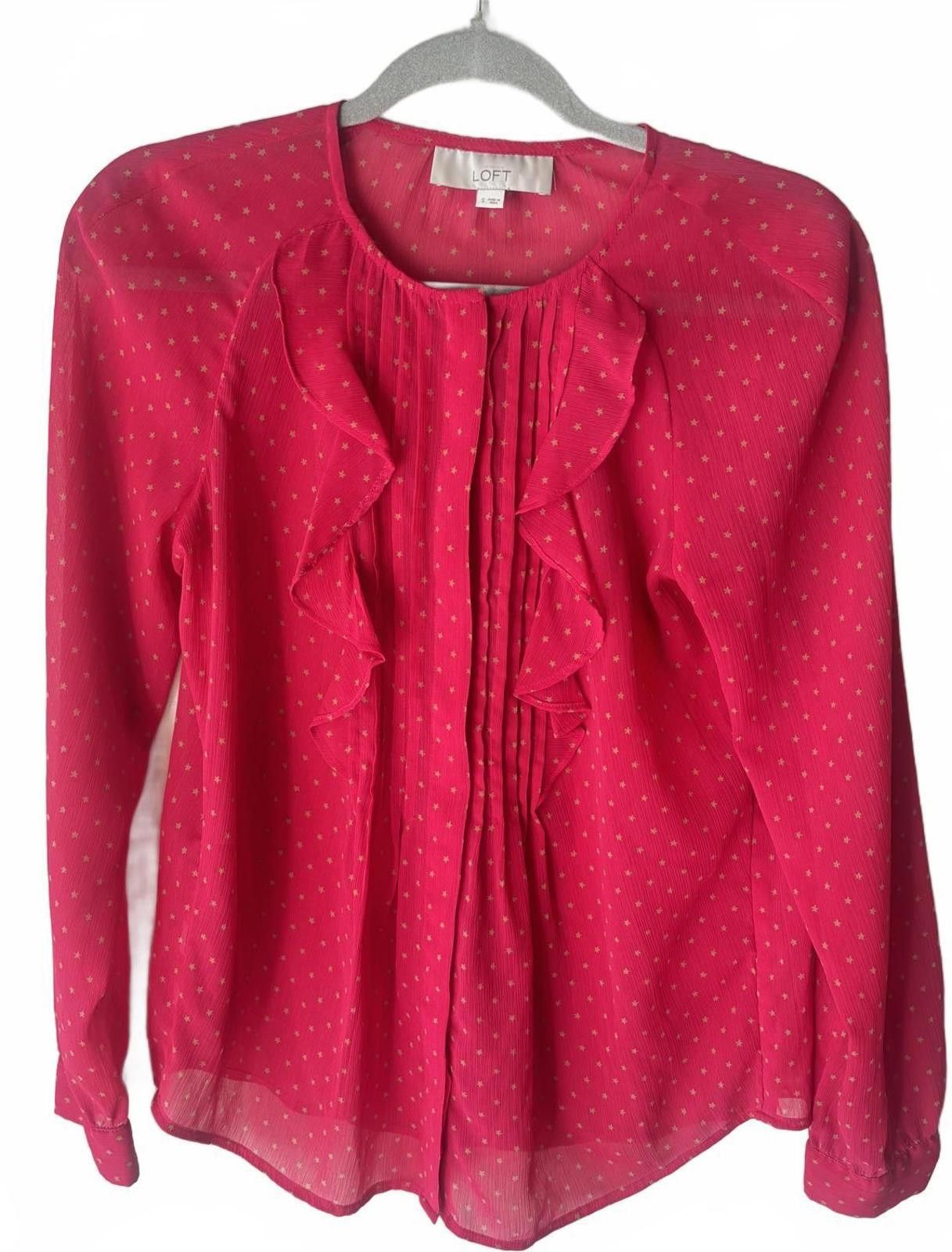 Other Ann Taylor LOFT Pink Ruffle Front Blouse Size S / US 4 / IT 40 - 2 Thumbnail