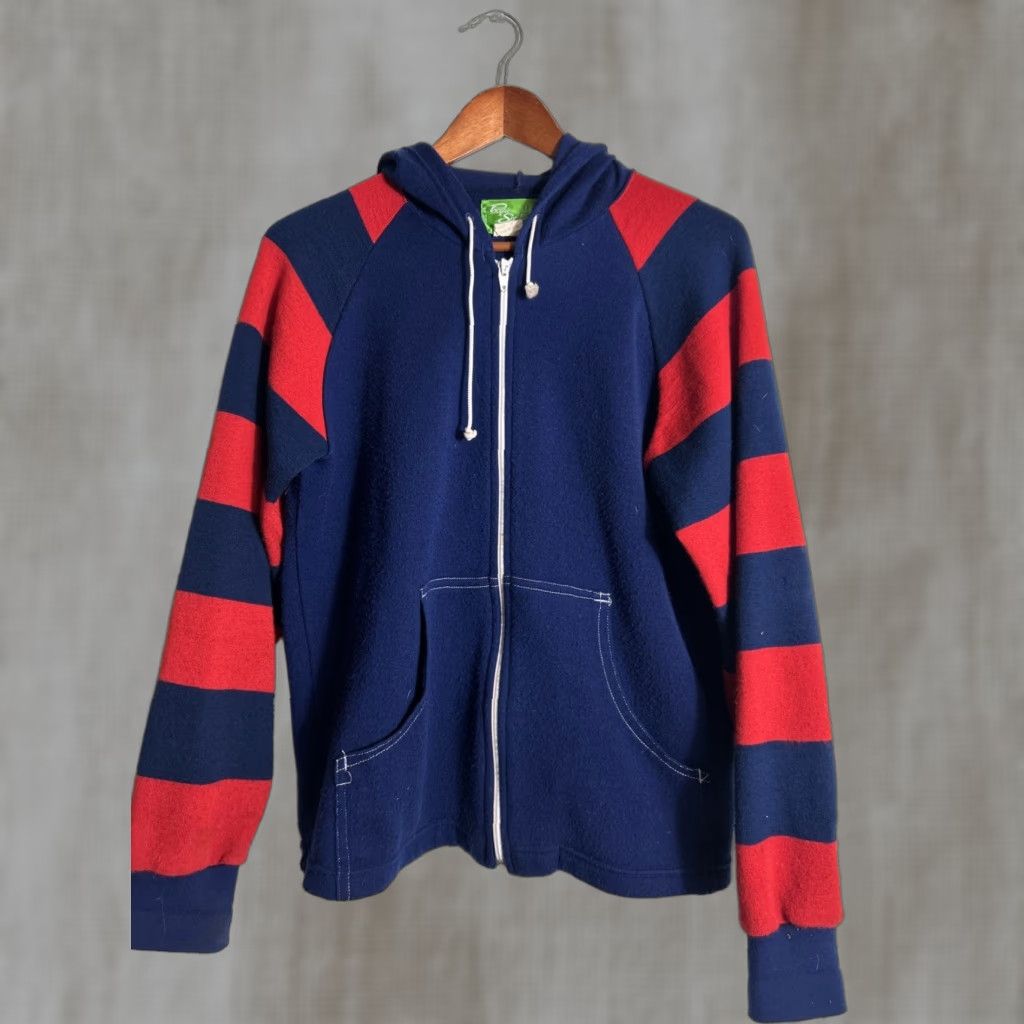 Vintage VINTAGE Dorfman Pacific Sportswear Hoodie Full Zip M Men Blue Striped Acrylic | 23" Chest 24" Length Size US M / EU 48-50 / 2 - 1 Thumbnail