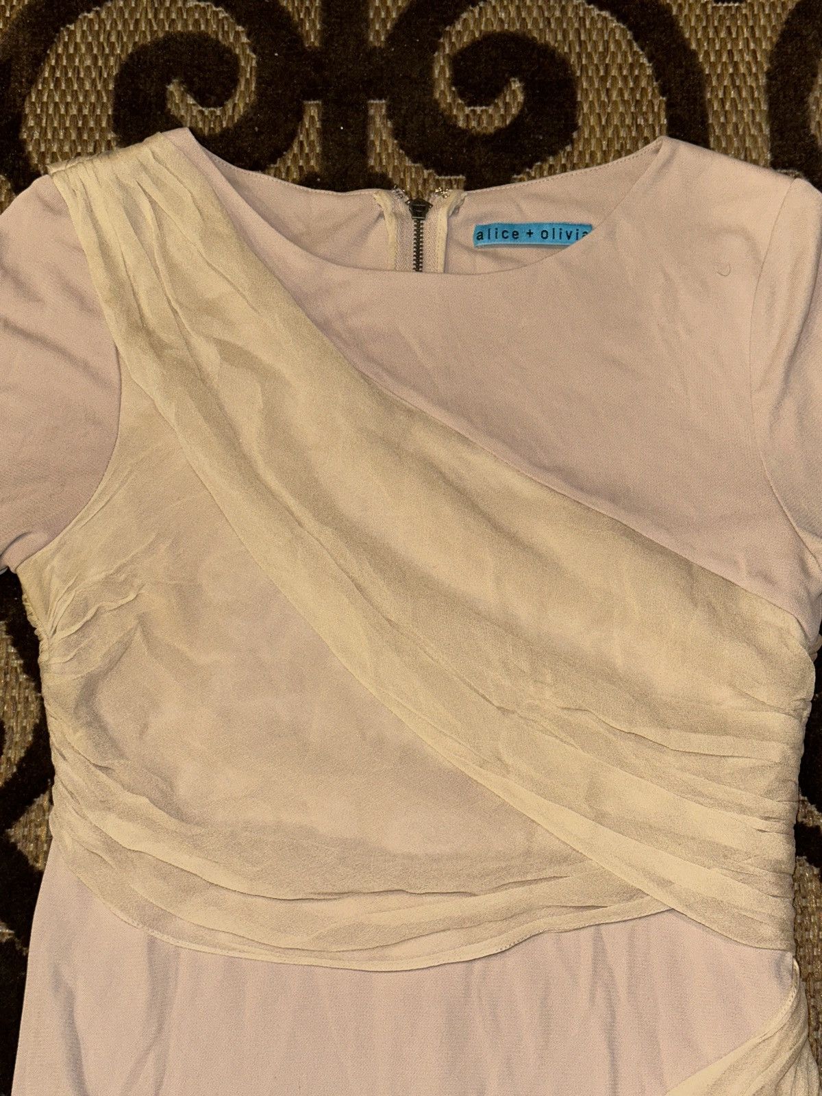 Alice + Olivia Alice + Olivia Long Sleeve Goddess Silk Wrap Nude Mini Dress Size S / US 4 / IT 40 - 3 Thumbnail