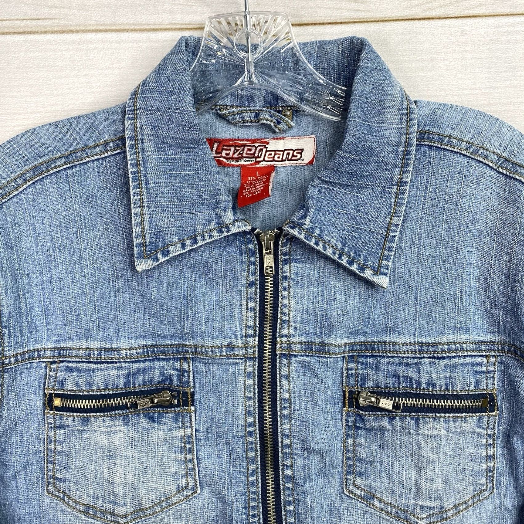 Vintage VINTAGE Nike? LAZER JEANS Jacket Womens L Blue Denim Moto Zippers Crop 90s Y2K Size 32" / US 10 / IT 46 - 3 Thumbnail