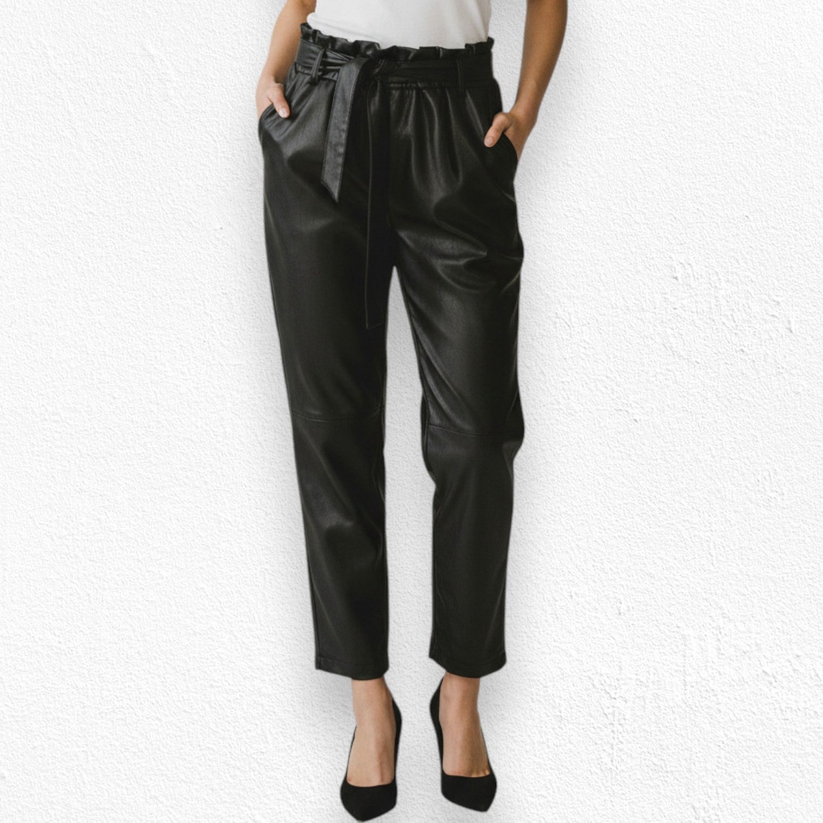 Other Black Faux Leather High Rise Straight Pants Size Medium Size 30" / US 8 / IT 44 - 3 Thumbnail