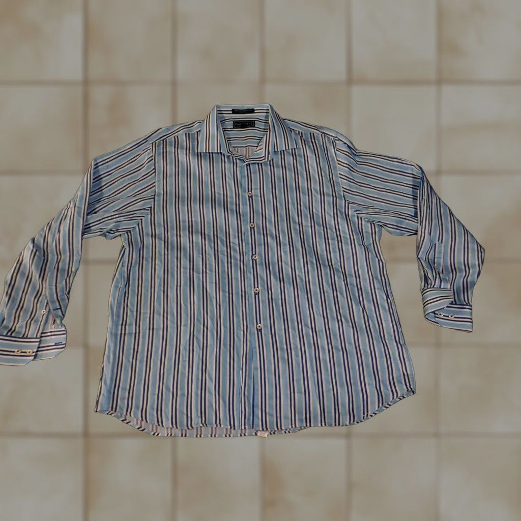 Vintage Paul Fredrick Shirt Mens XL Blue White Striped Long Sleeve Button Up Dress Shirt Size 46R - 1 Thumbnail