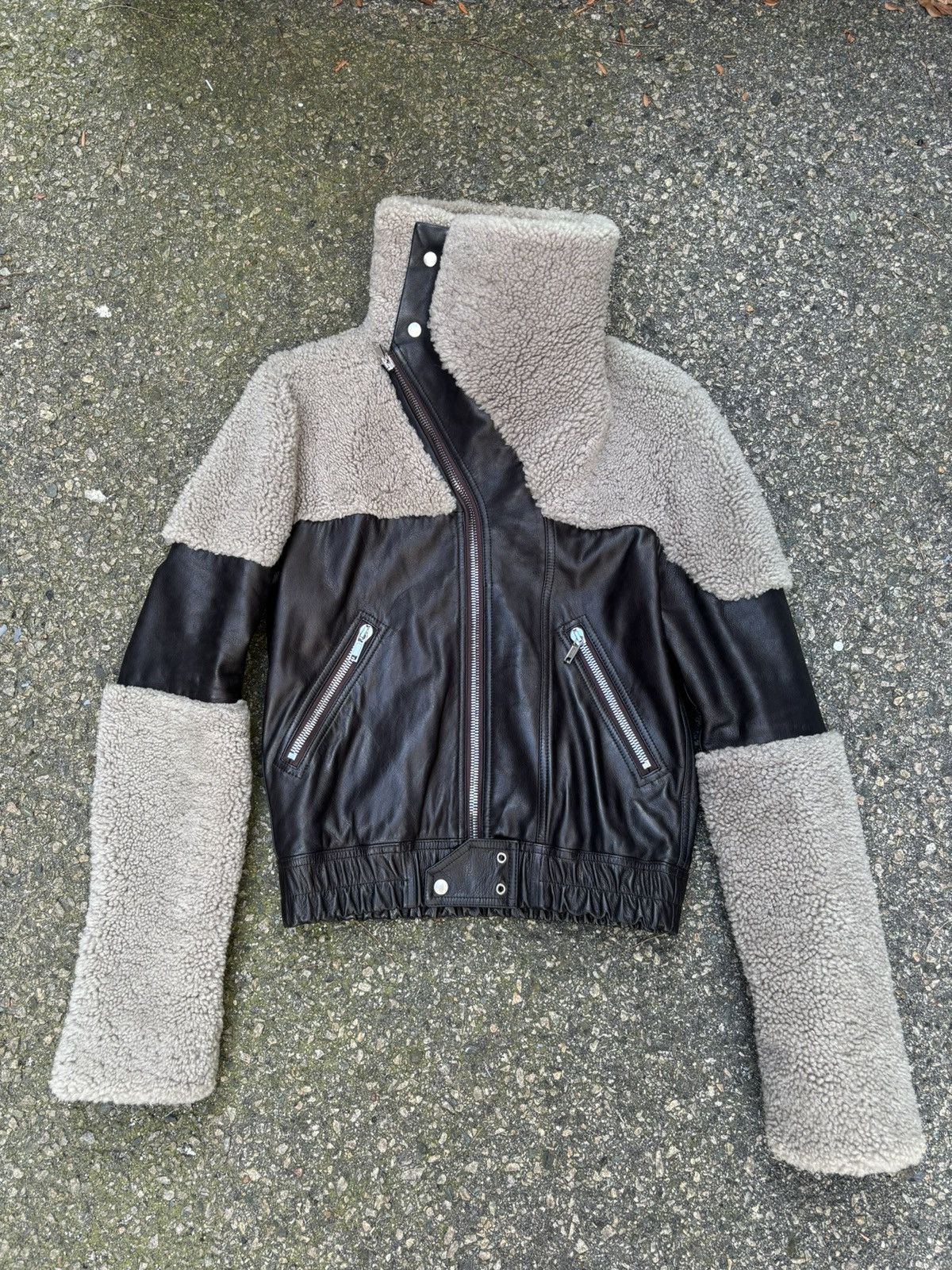 image of Rick Owens Brown Leather And Shearling Keith Jacket, Men's (Size XS)