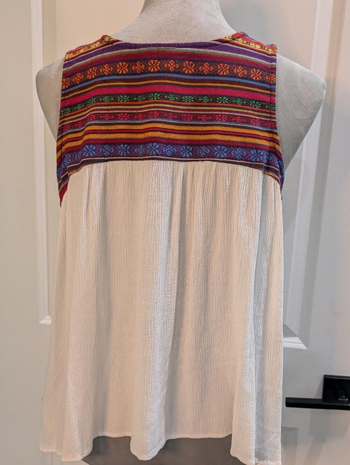 Other Boho Embroidered Yoke Tank Top - Cream with Multicolor Trim Size L / US 10 / IT 46 - 4 Thumbnail
