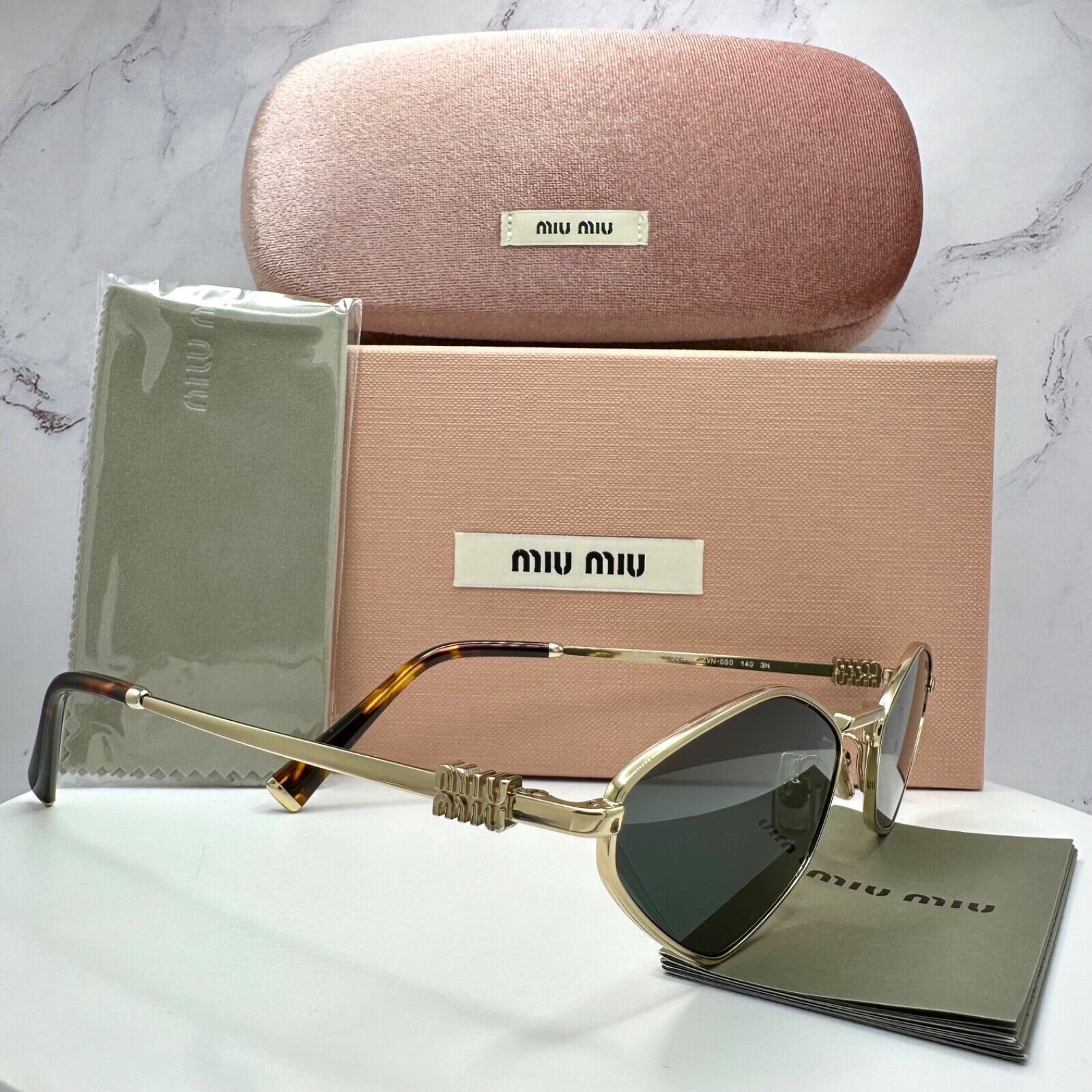 Miu Miu New MIU MIU Runway Hexagon Gold Metal Sunglasses Logo Size ONE SIZE - 3 Thumbnail