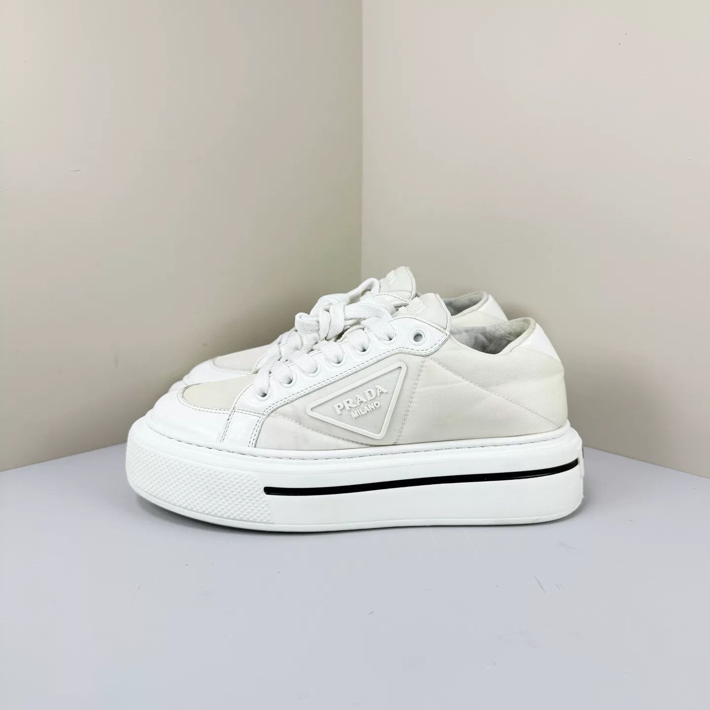 Prada Prada Marco Triangle Logo Thick Sole Sneakers Size US 4.5 / IT 34.5 - 1 Thumbnail