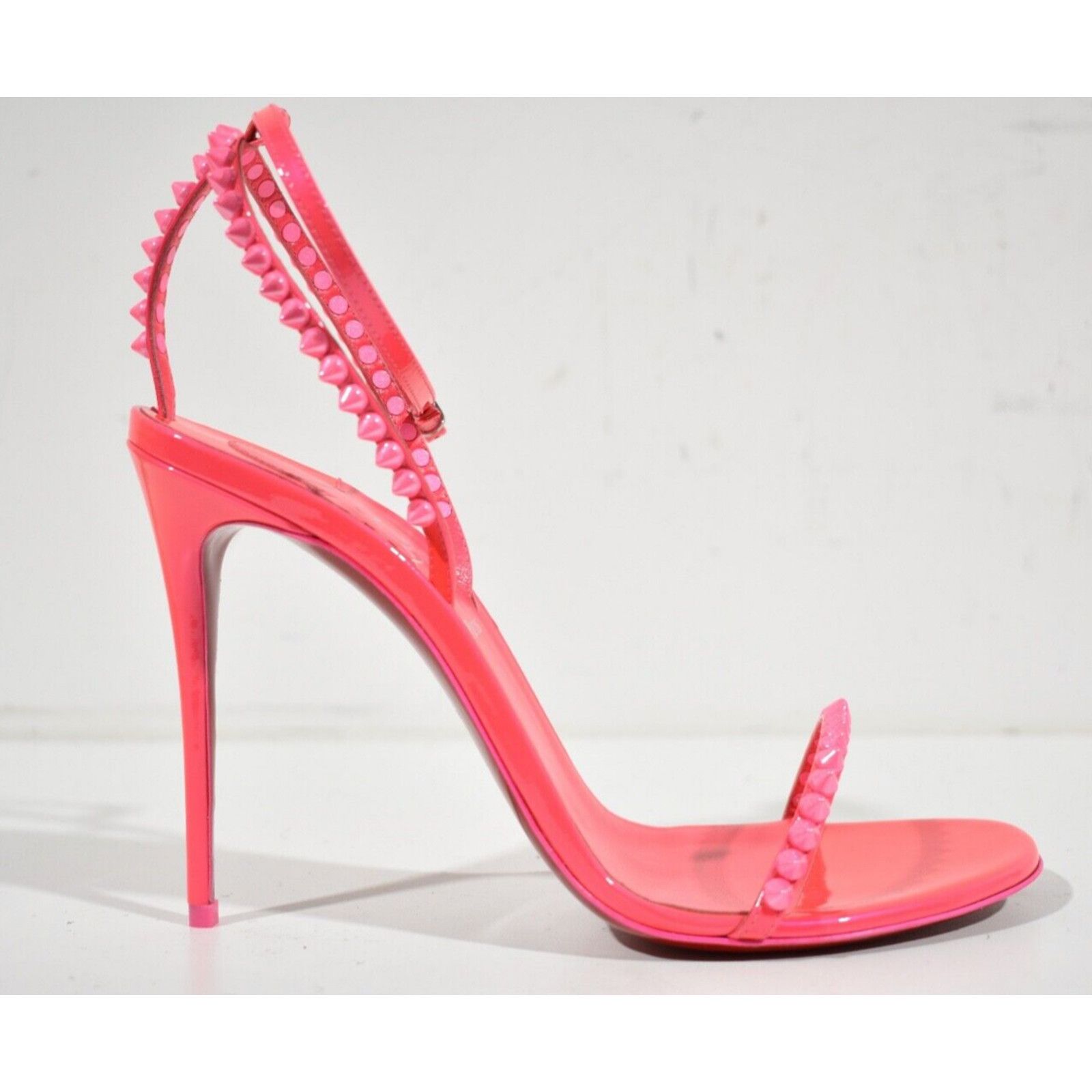 Christian Louboutin So Me 100 Fluo Pink Patent Ankle Strap Sandal Heel Pump 40 Size US 10 / IT 40 - 2 Thumbnail